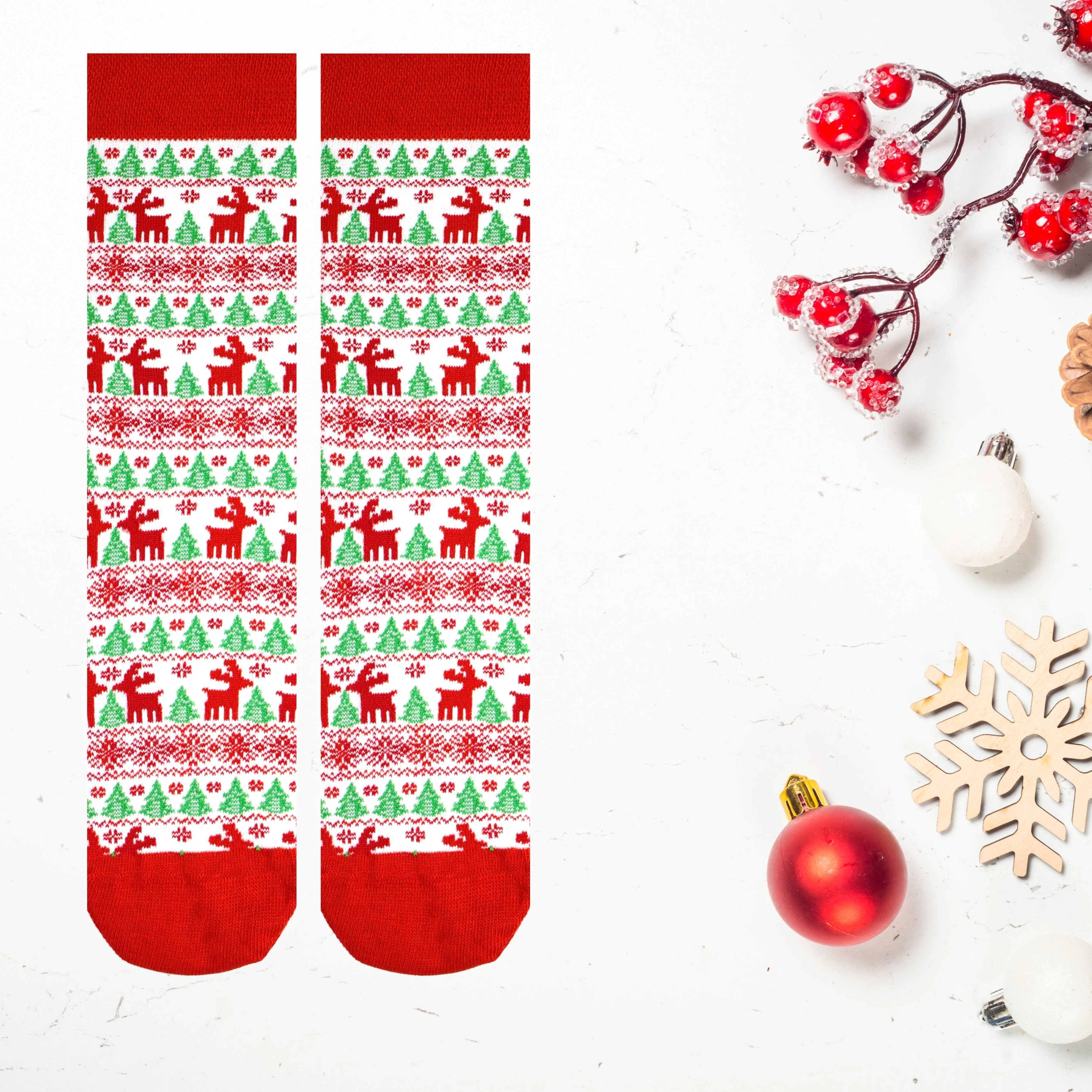 Nordic desenli klasik yılbaşı temalı unisex soket çorap