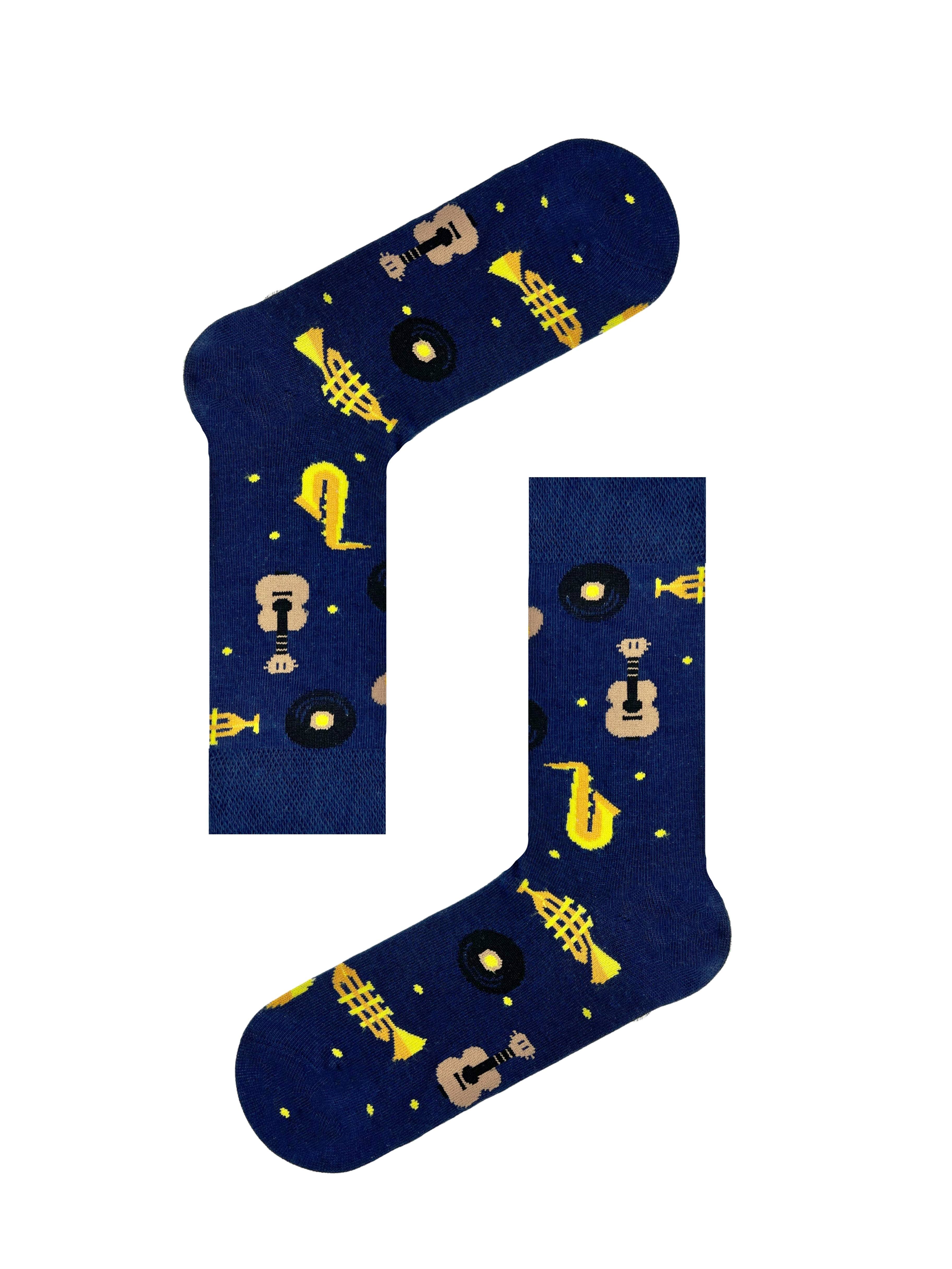 Müzikal Desenli Renkli Unisex Lacivert Soket Çorap