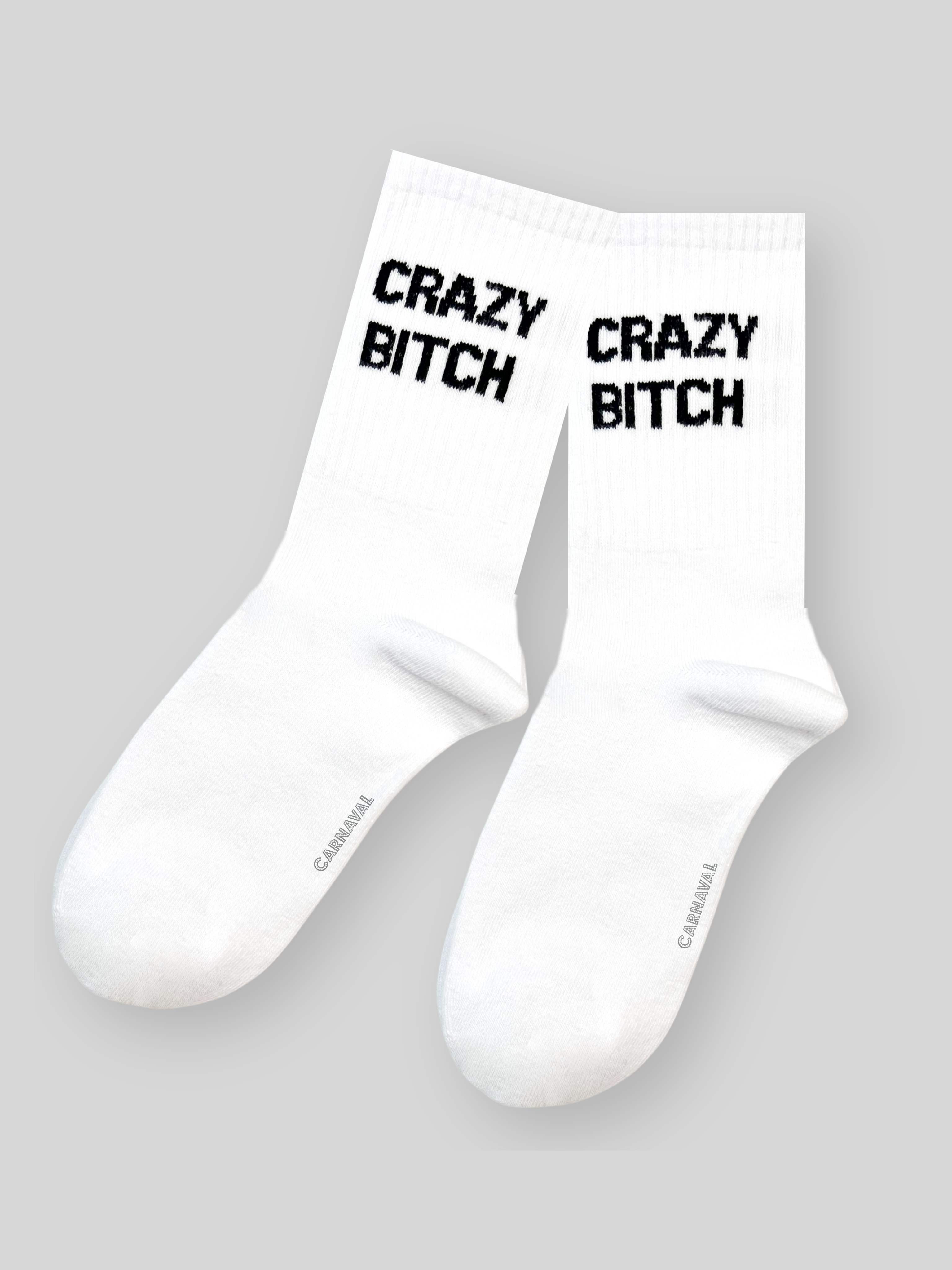 Crazy B.itch Yazılı Unisex Beyaz Tenis Spor Çorap