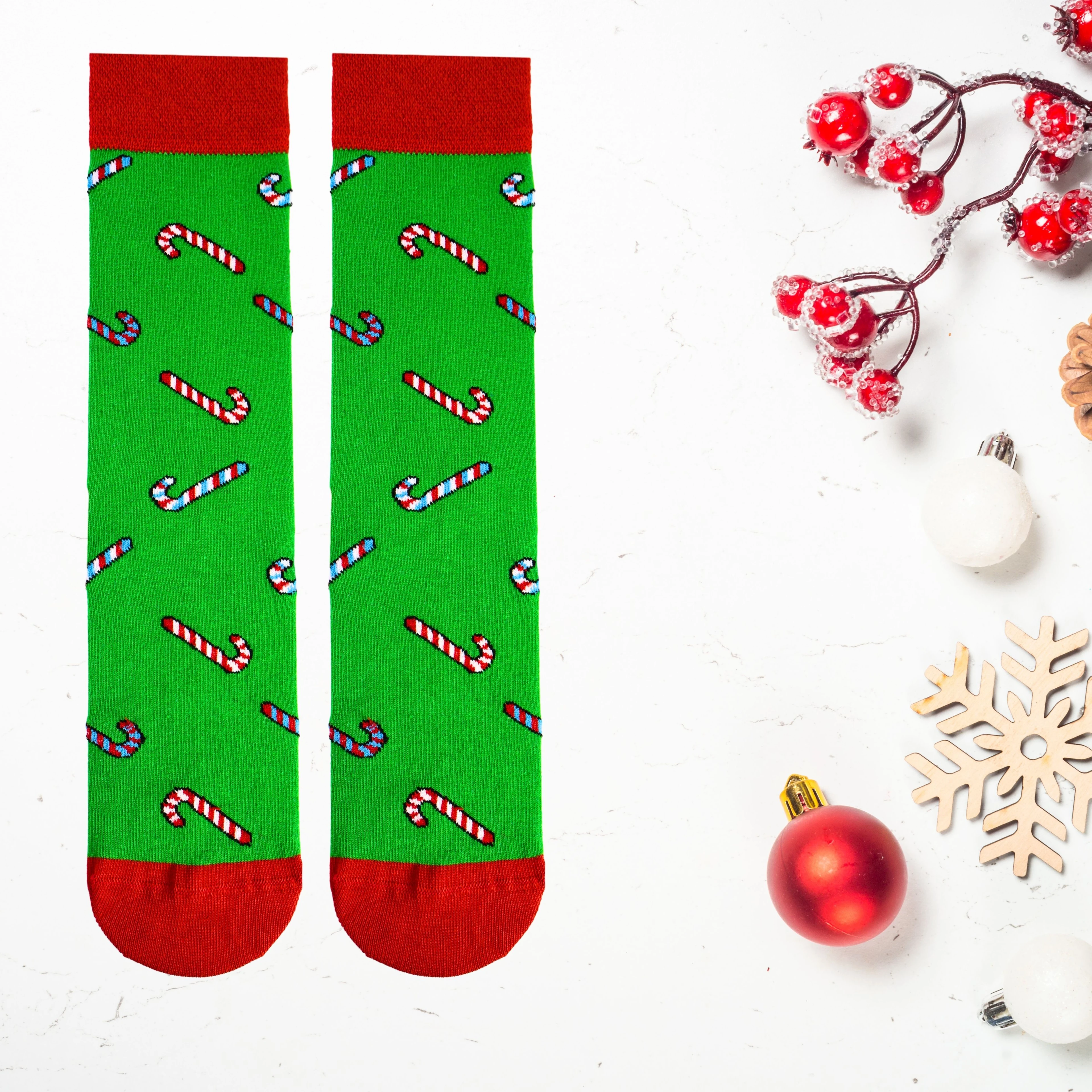 Yılbaşı Baston Şeker Desenli Renkli Çorap