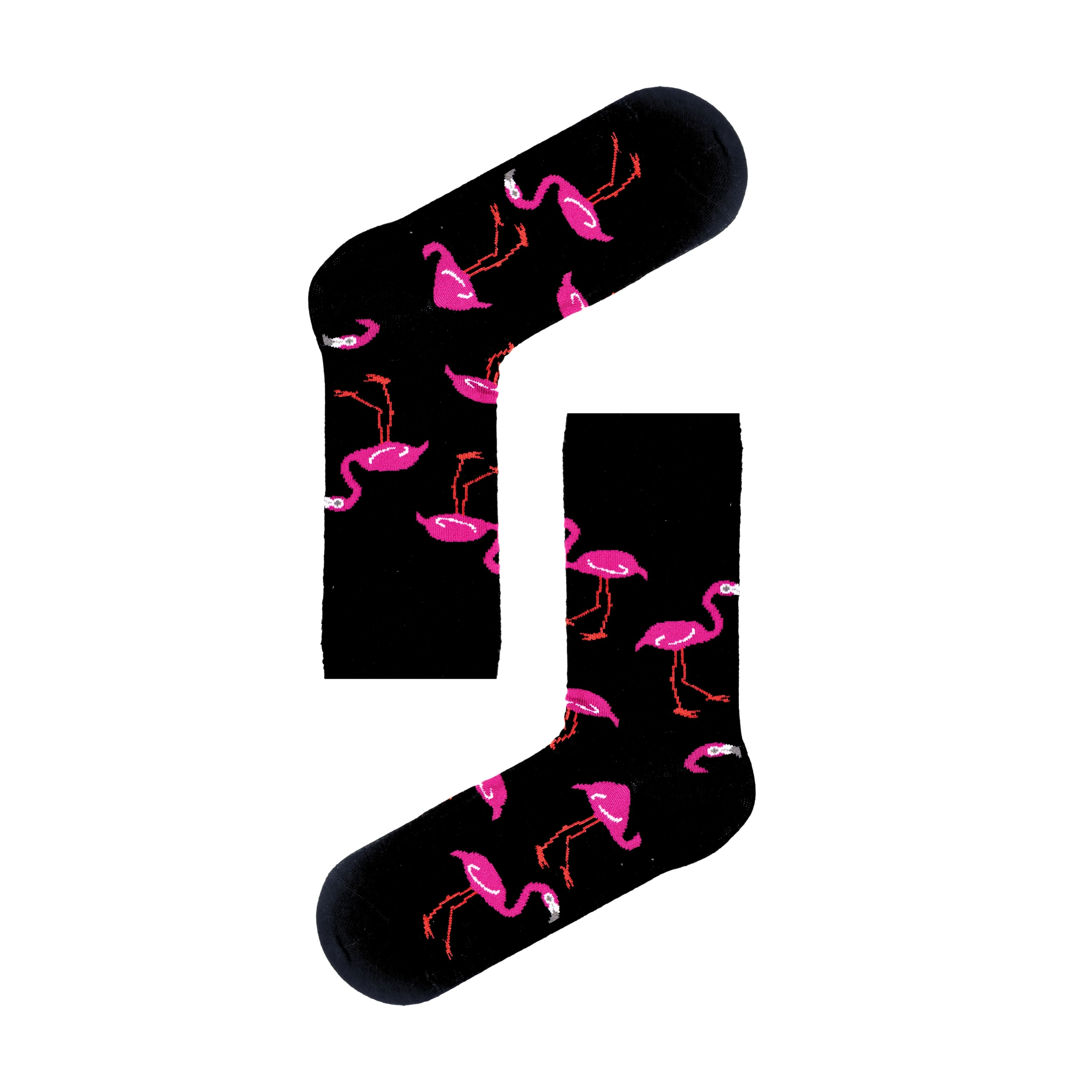 Flamingo Desenli Siyah Renkli Unisexsoket çorap