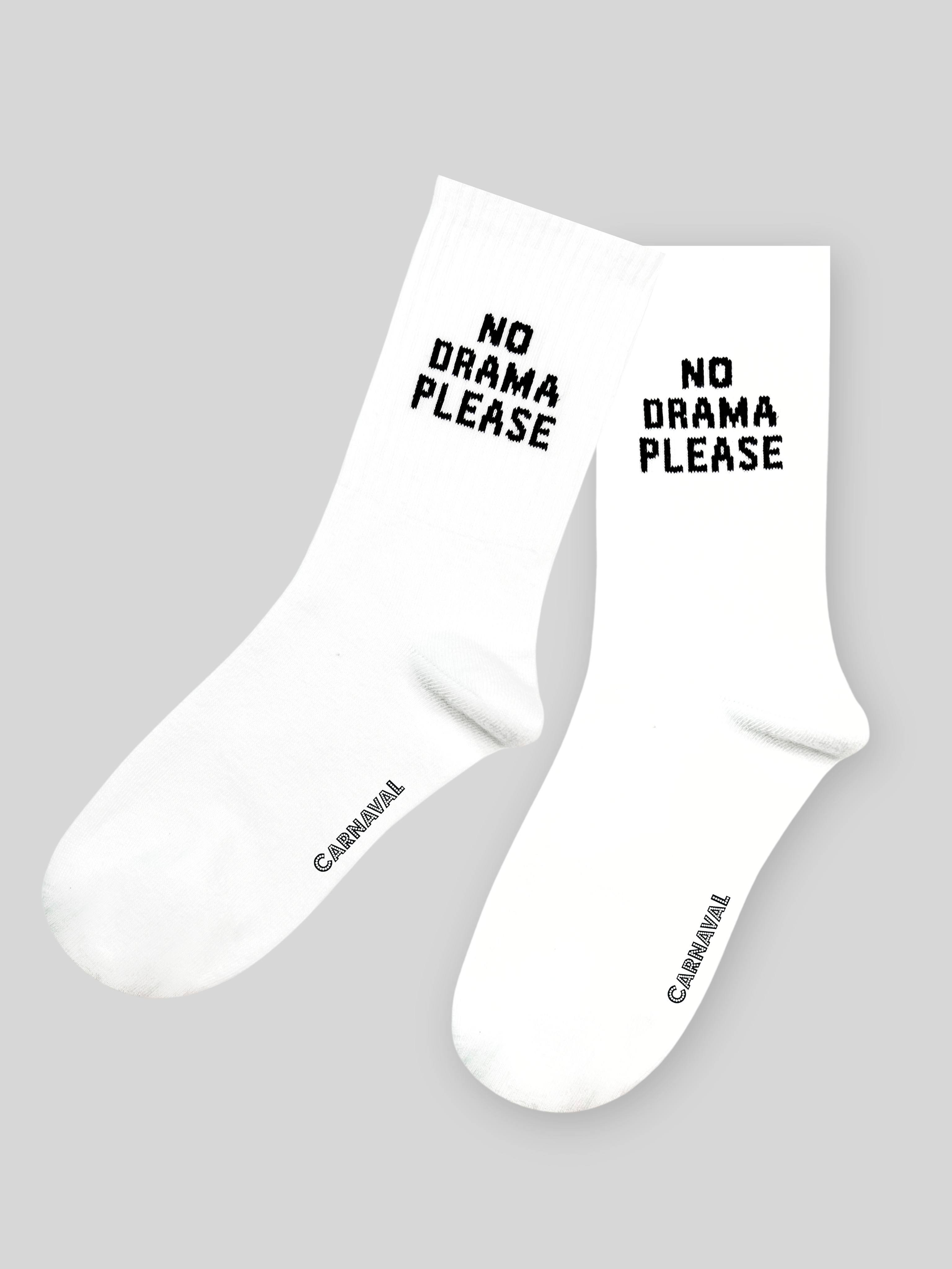 No Drama Please Yazılı Unisex Beyaz Tenis Spor Çorap