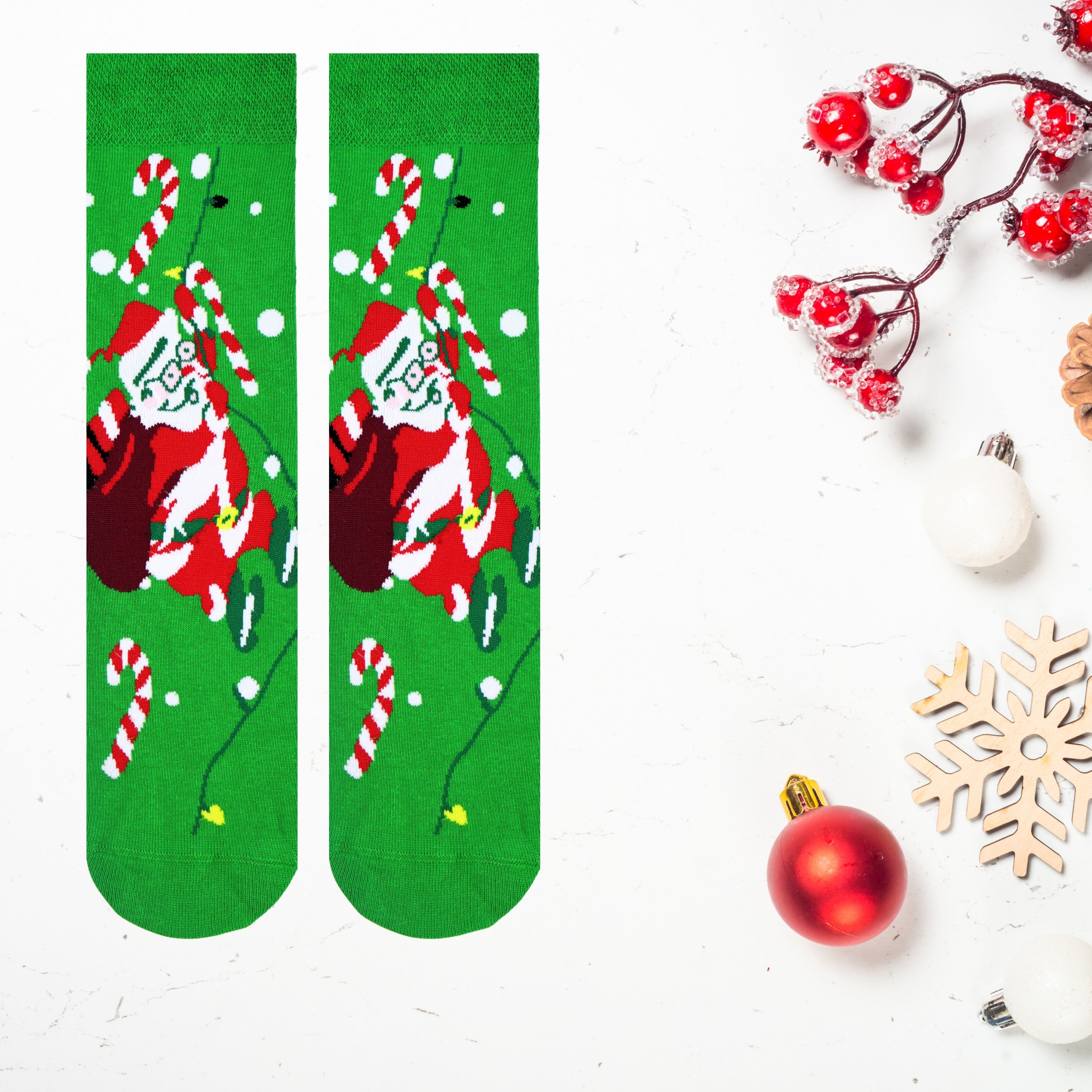 Yeşil Christmas Noel Baba Desenli Eğlenceli Yılbaşı Çorabı