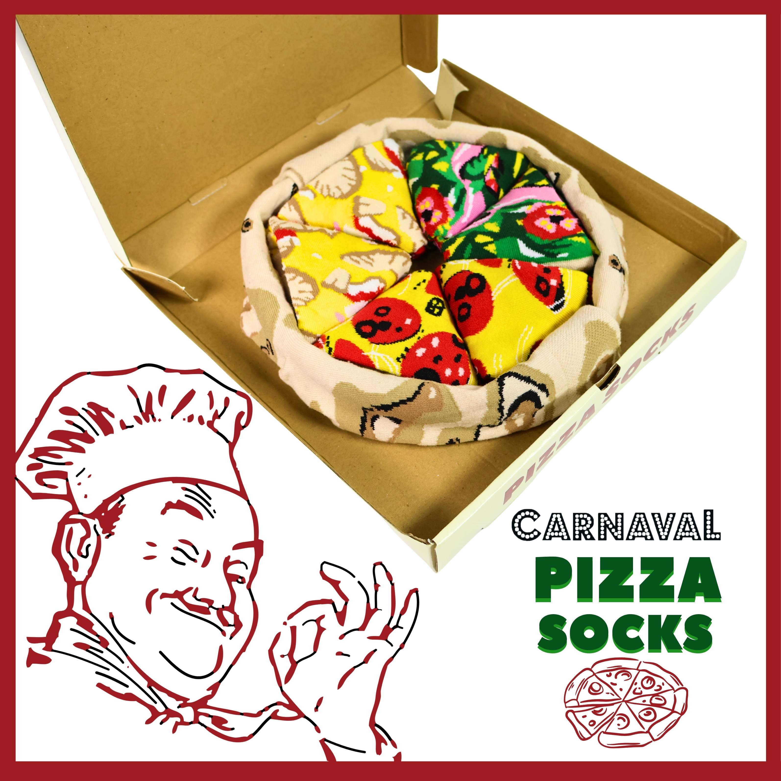 CARNAVAL Unisex Hediye Pizza Kutusu Çorap - Pizza Desenli Pamuk Çorap - Pizza Socks Box