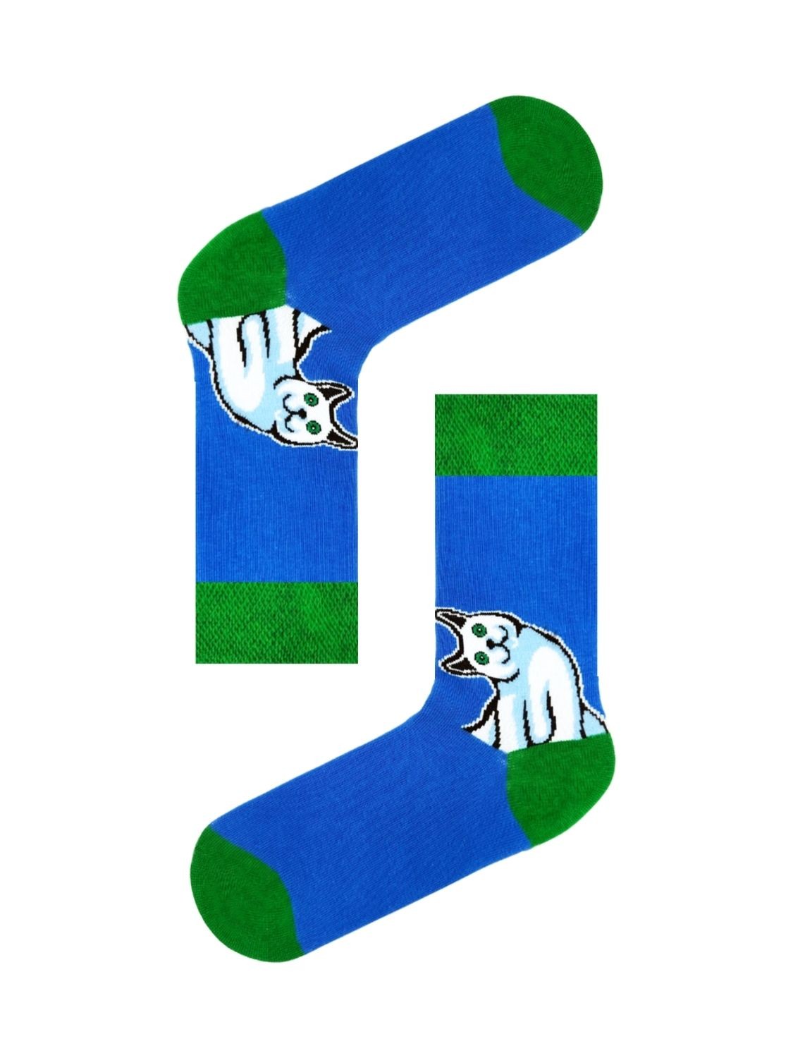 Beyaz Kedi Desenli Mavi Renkli Soket Çorap