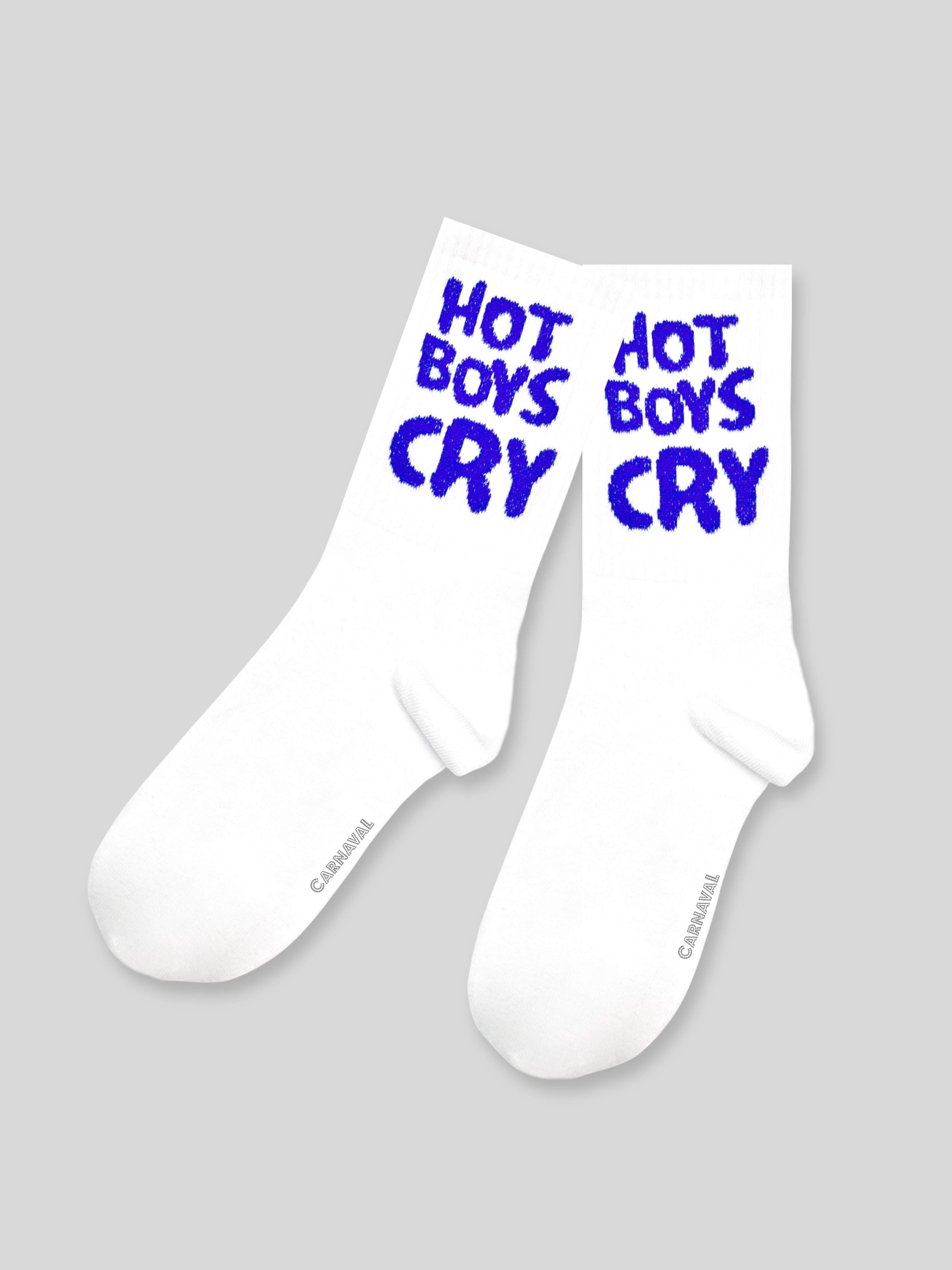 Hot Boys Cry Yazılı Unisex Beyaz Spor Çorap