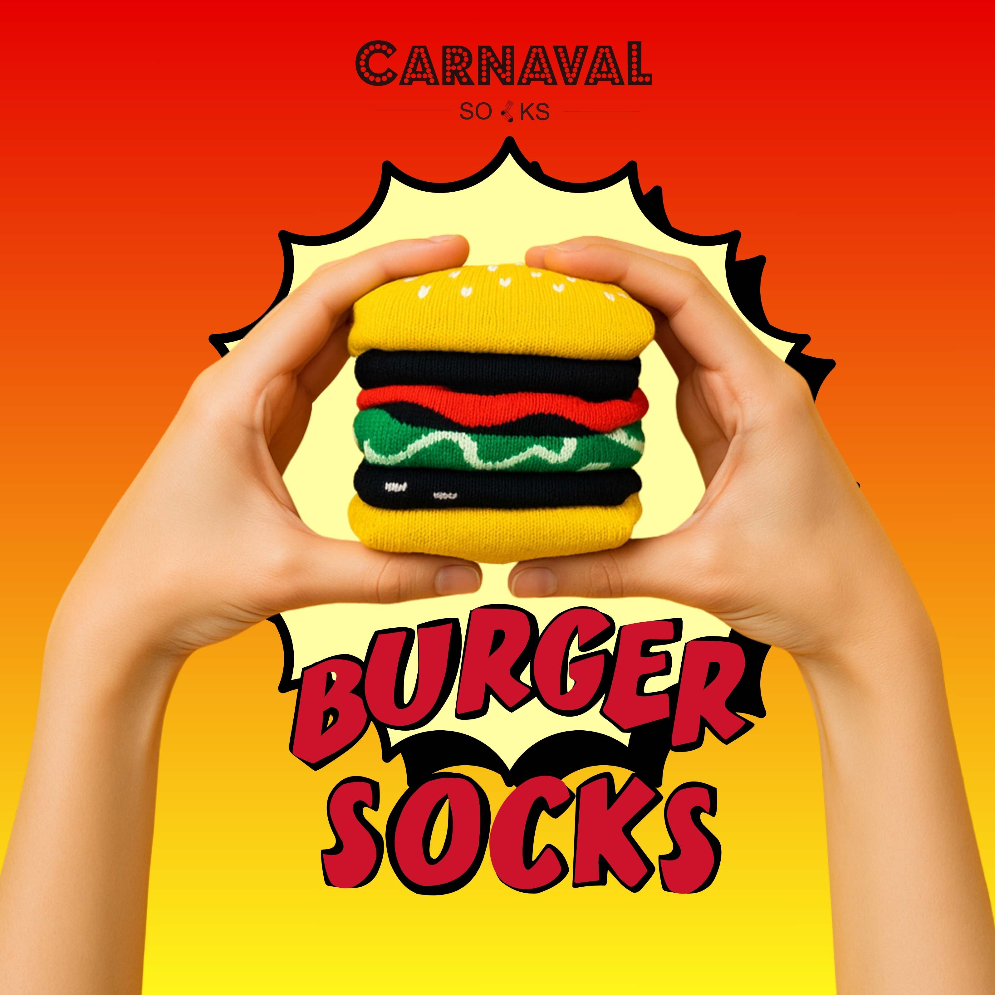 CARNAVAL Unisex Hediye Burger Kutusu Çorap - Hamburger Desenli Pamuk Çorap - Burger Socks Box