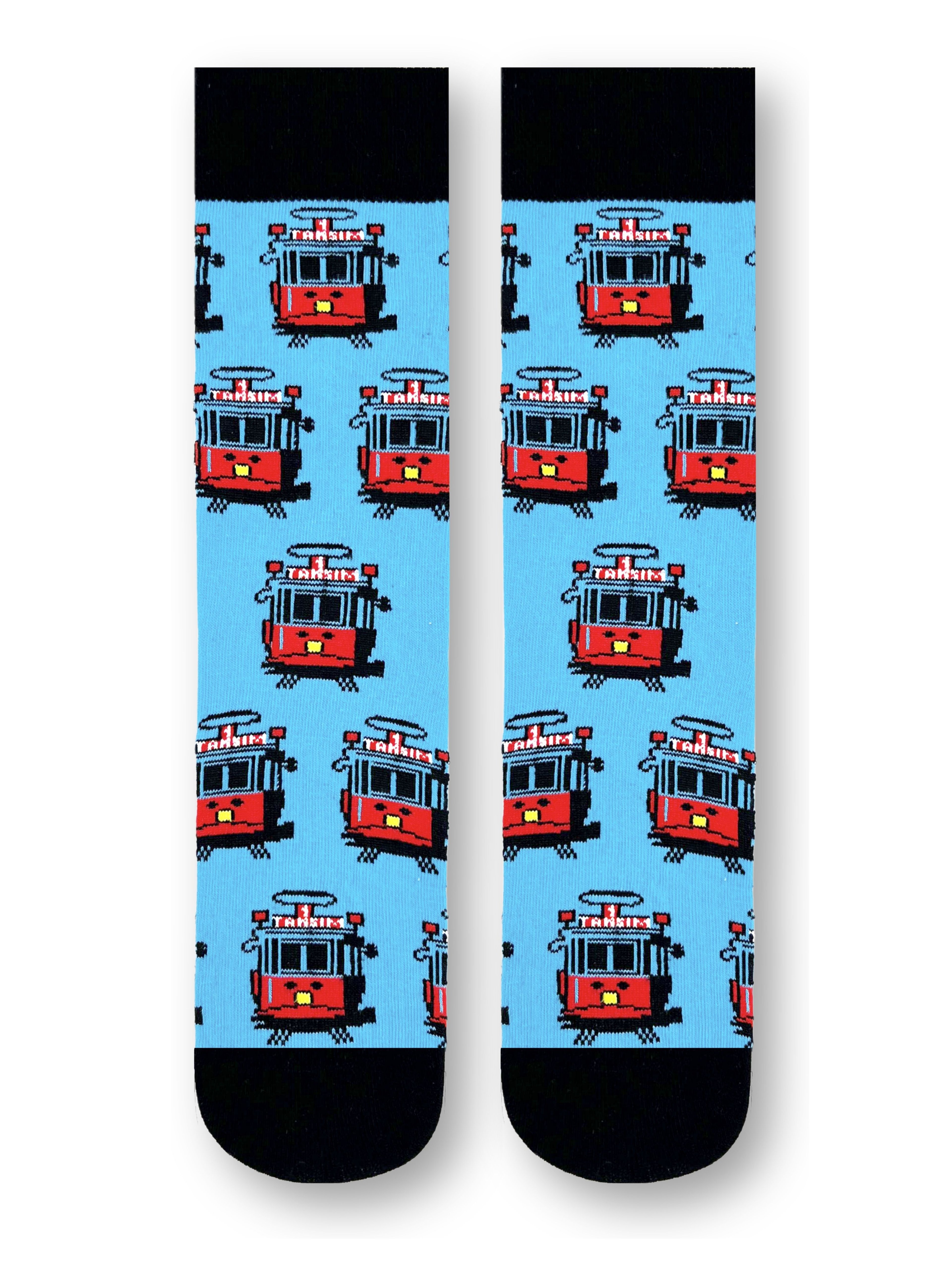 Taksim Tramvay Desenli Unisex Soket Çorap | %90 Pamuk | Renkli, Esnek, Kokusuz Yıkama | 37-44