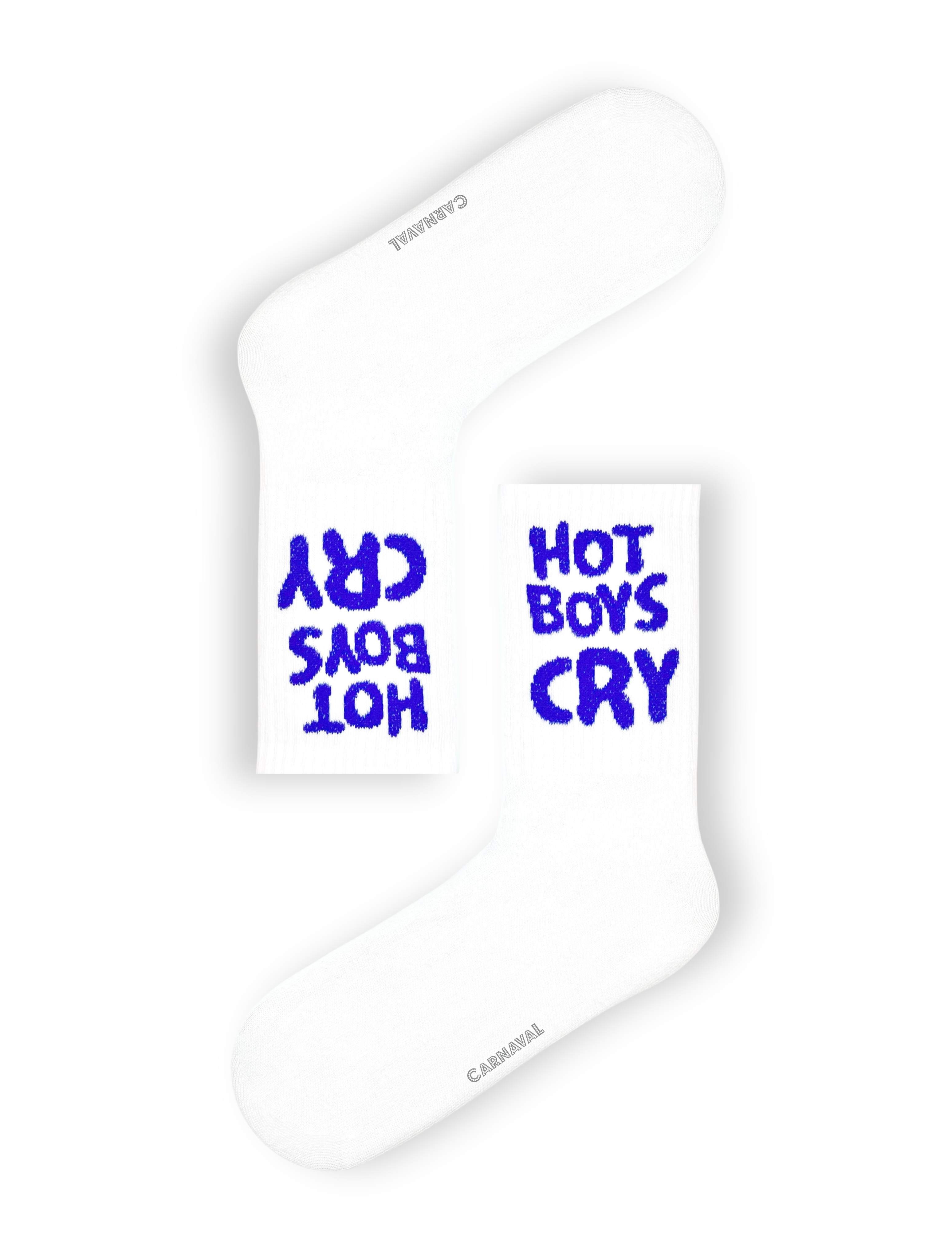 Hot Boys Cry Yazılı Unisex Beyaz Spor Çorap