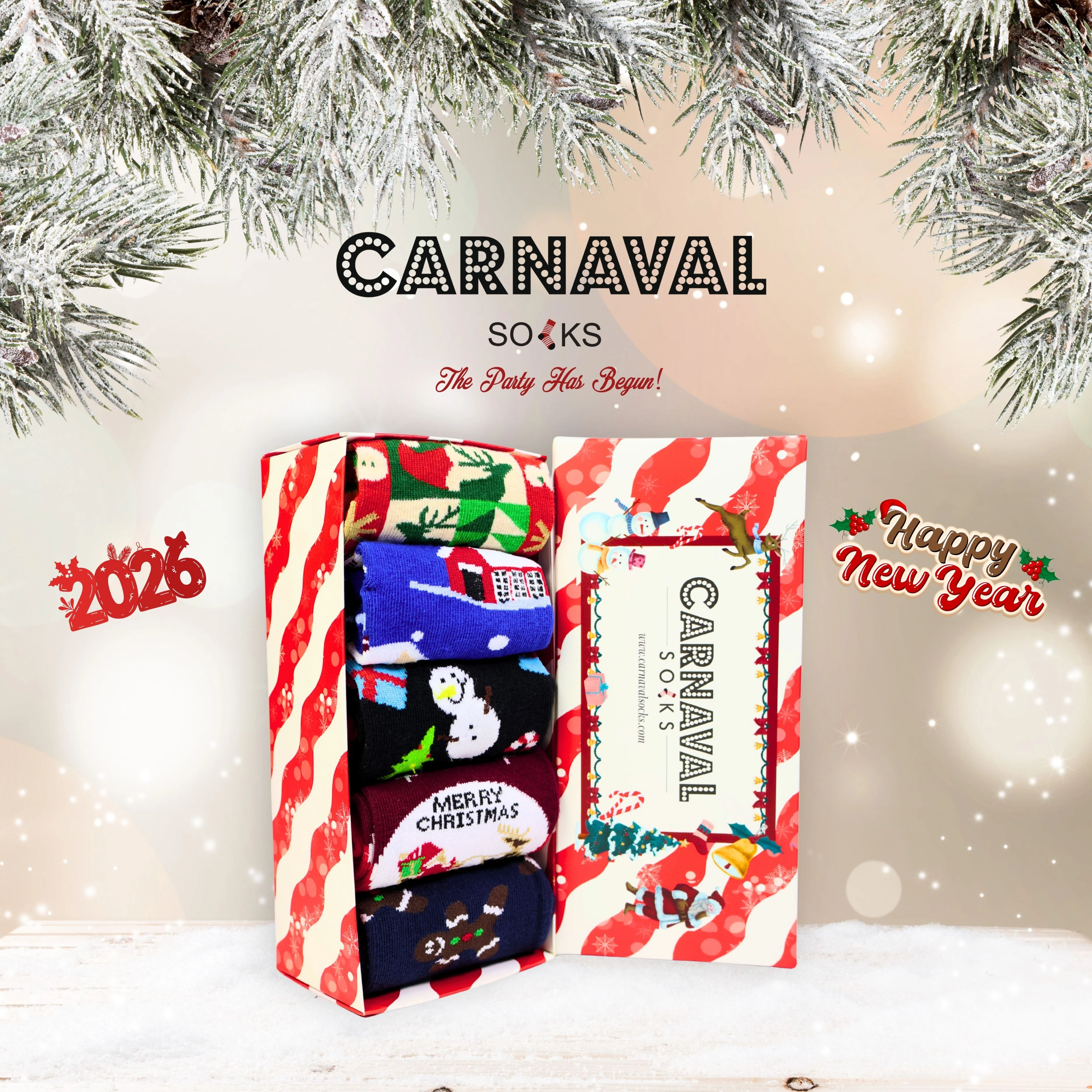 Unisex 5’li Yılbaşı Hediye Çorap Seti - Noel Temalı Kutulu Renkli Çorap - Merry Christmas Socks Box