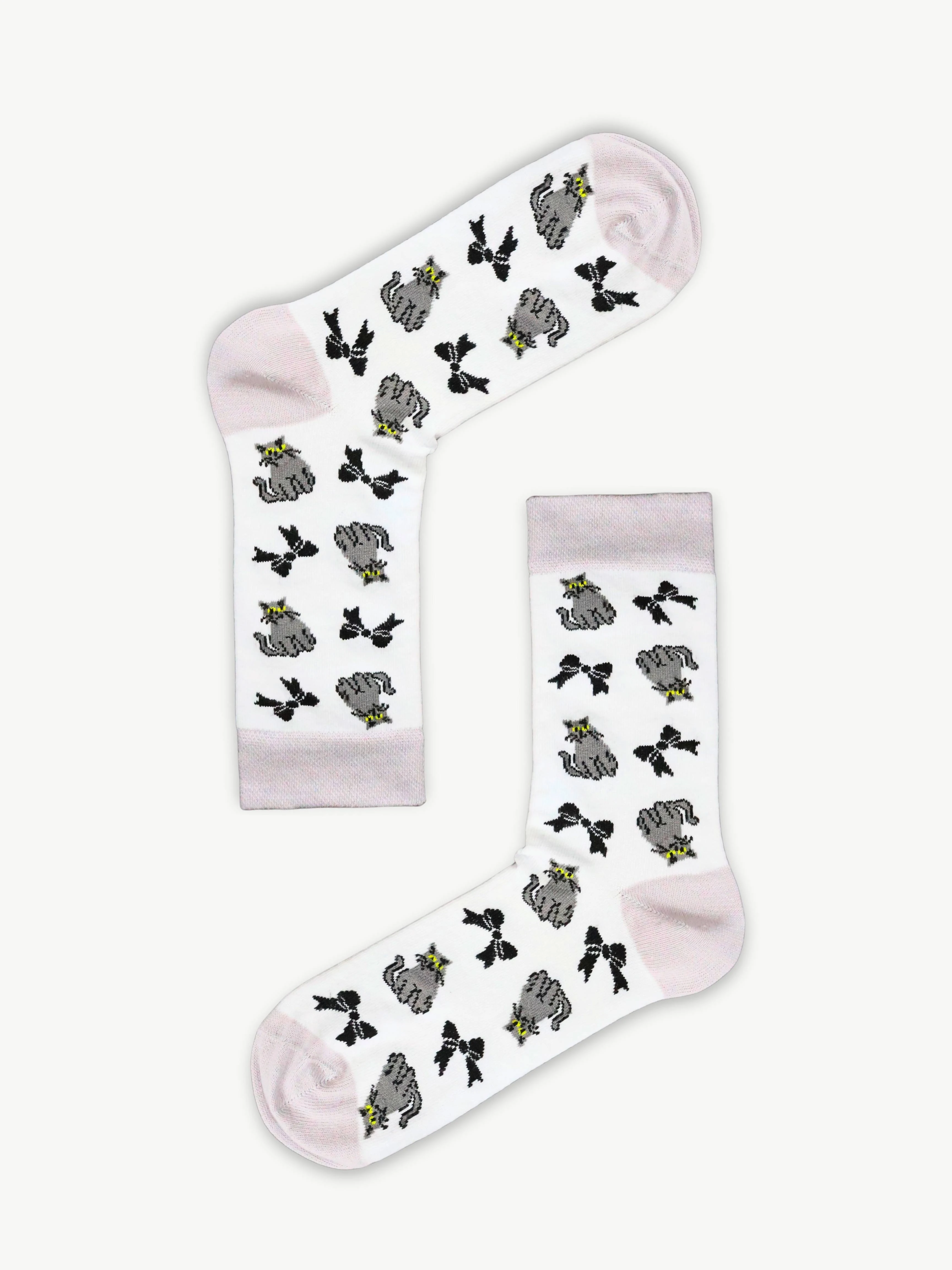 Çoklu Kedi Desenli Beyaz unisex soket çorap