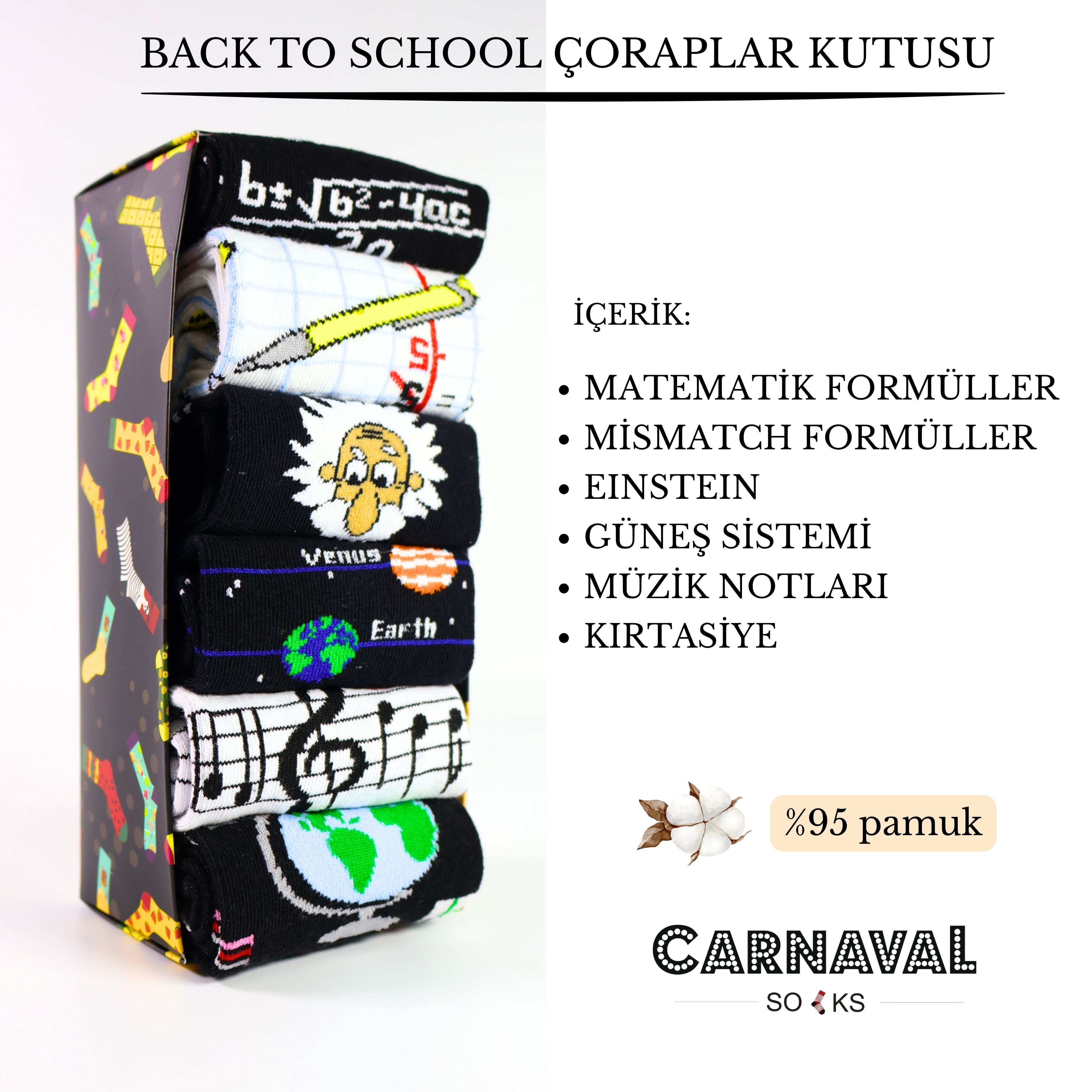 Back To School Okul Serisi Desenli 6'lı Unisex Soket Çorap Kutusu