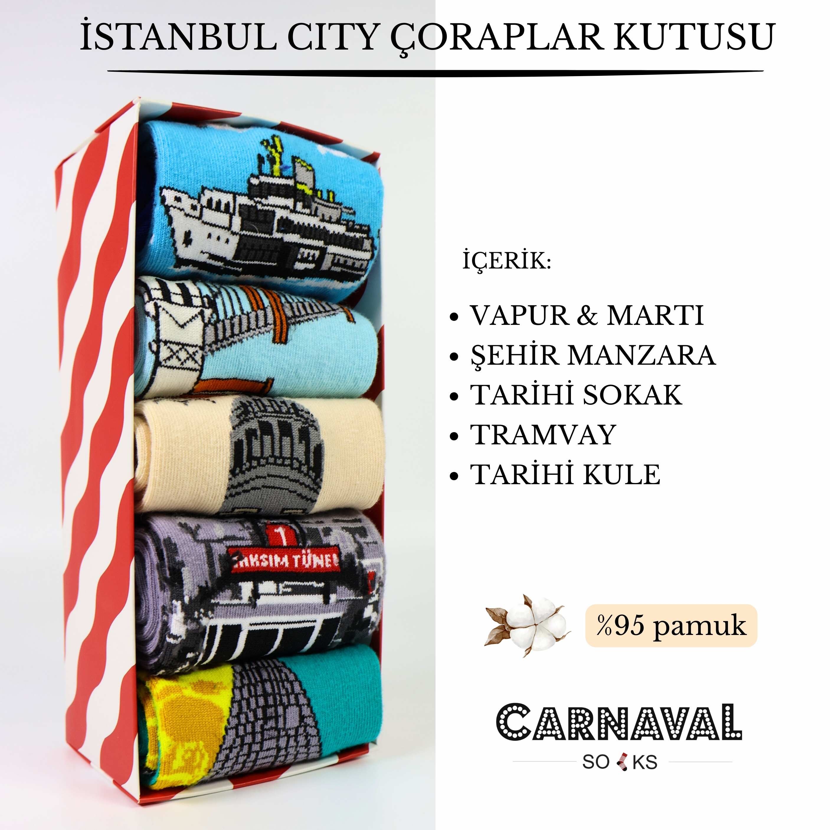 5'li İstanbul Şehir Manzaralı Unisex Renkli Çorap Kutusu