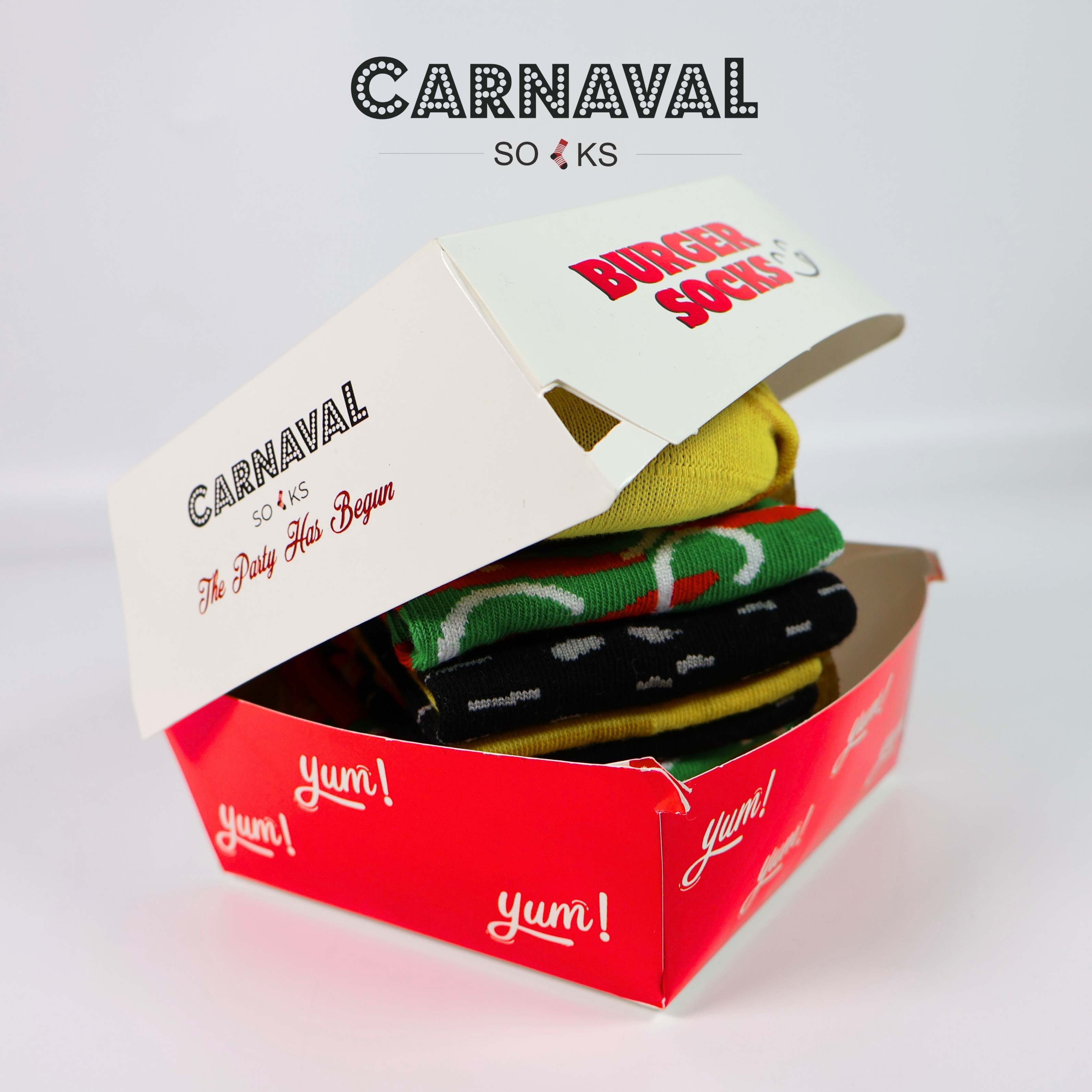 CARNAVAL Unisex Hediye Burger Kutusu Çorap - Hamburger Desenli Pamuk Çorap - Burger Socks Box