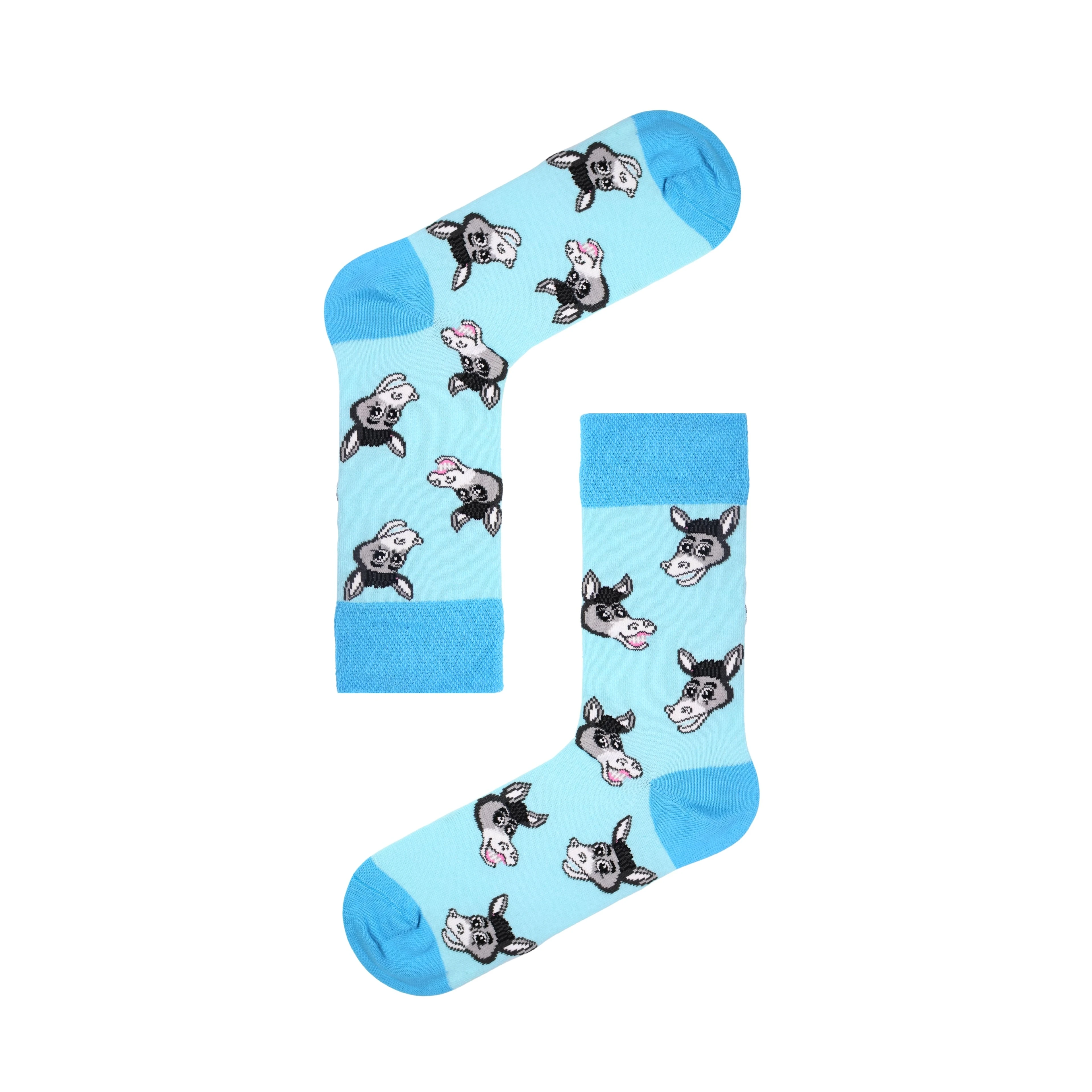 Gülen Eşşek desenli mavi renkli unisex soket çorap