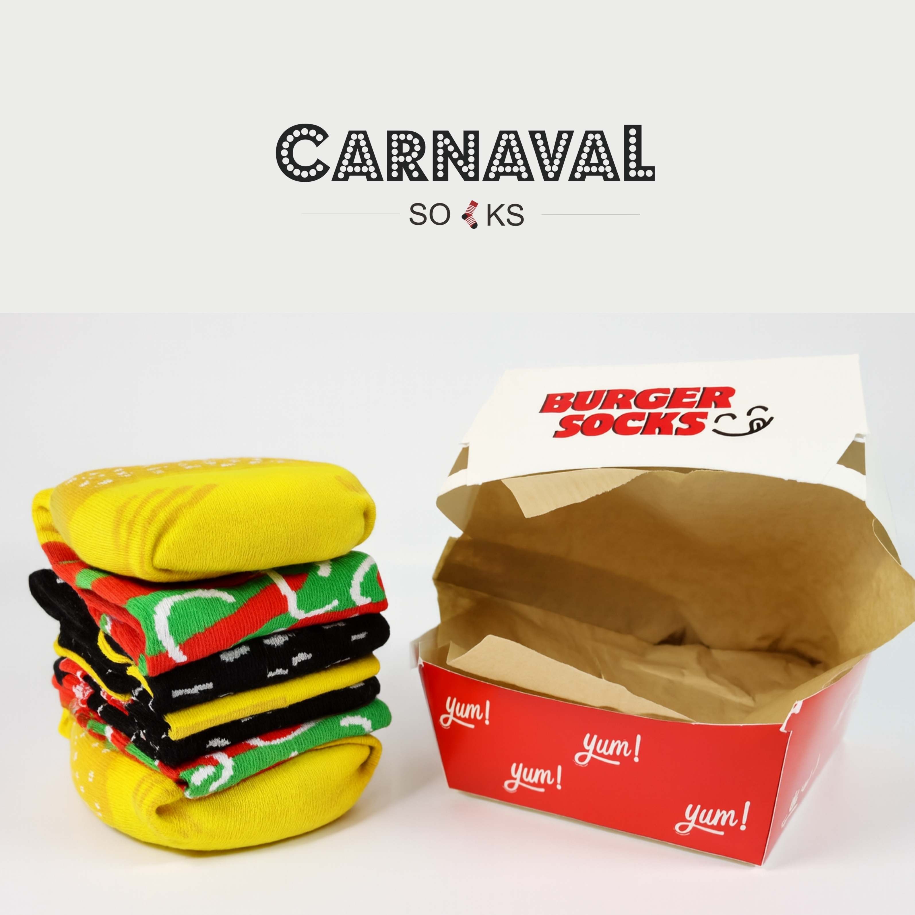 CARNAVAL Unisex Hediye Burger Kutusu Çorap - Hamburger Desenli Pamuk Çorap - Burger Socks Box