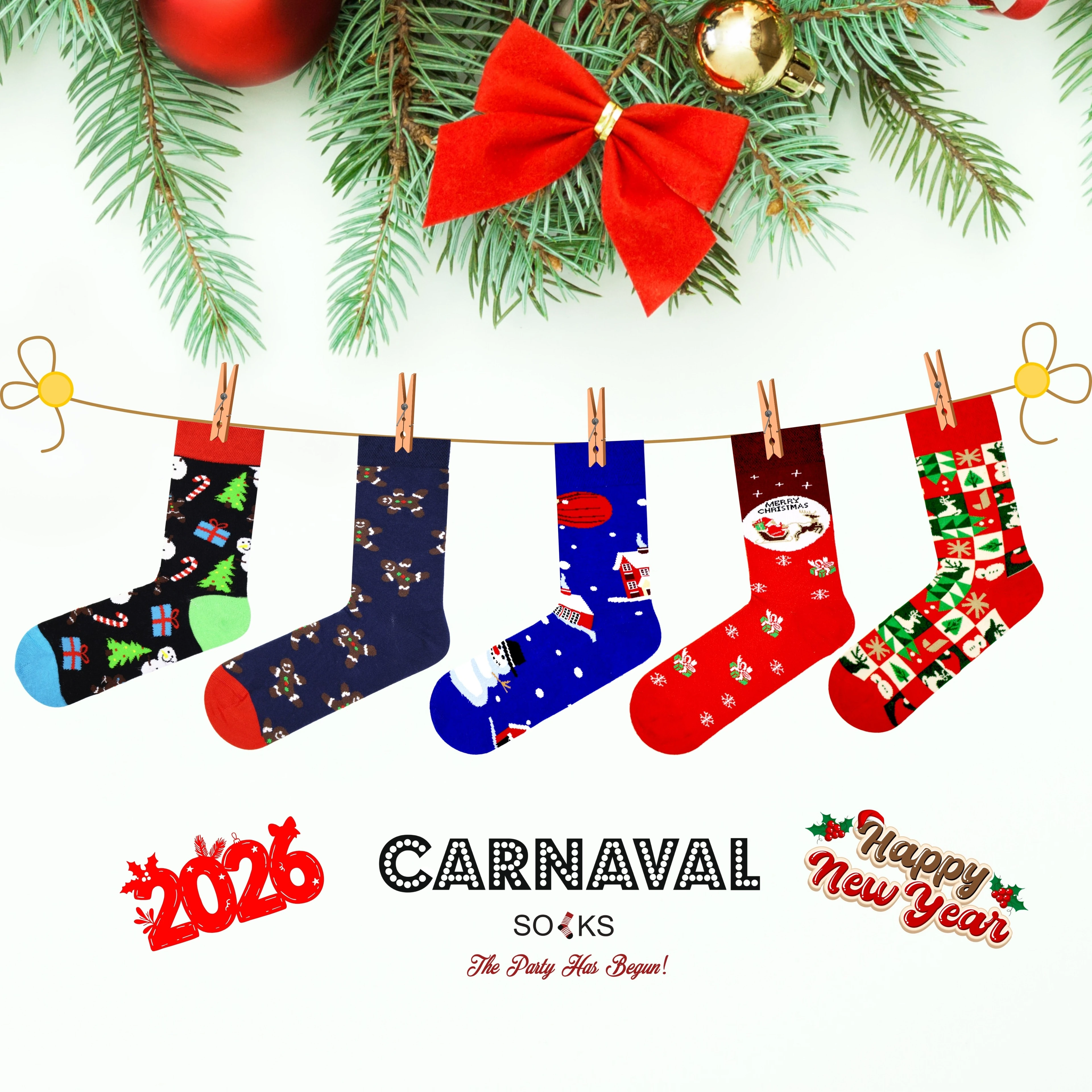 Unisex 5’li Yılbaşı Hediye Çorap Seti - Noel Temalı Kutulu Renkli Çorap - Merry Christmas Socks Box