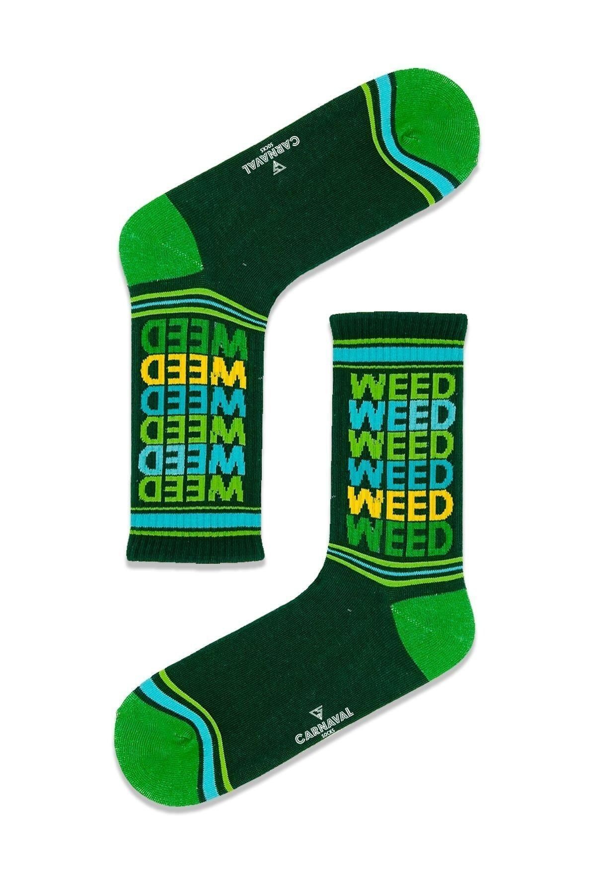 Weed Yazılı Renkli Tenis Çorabı