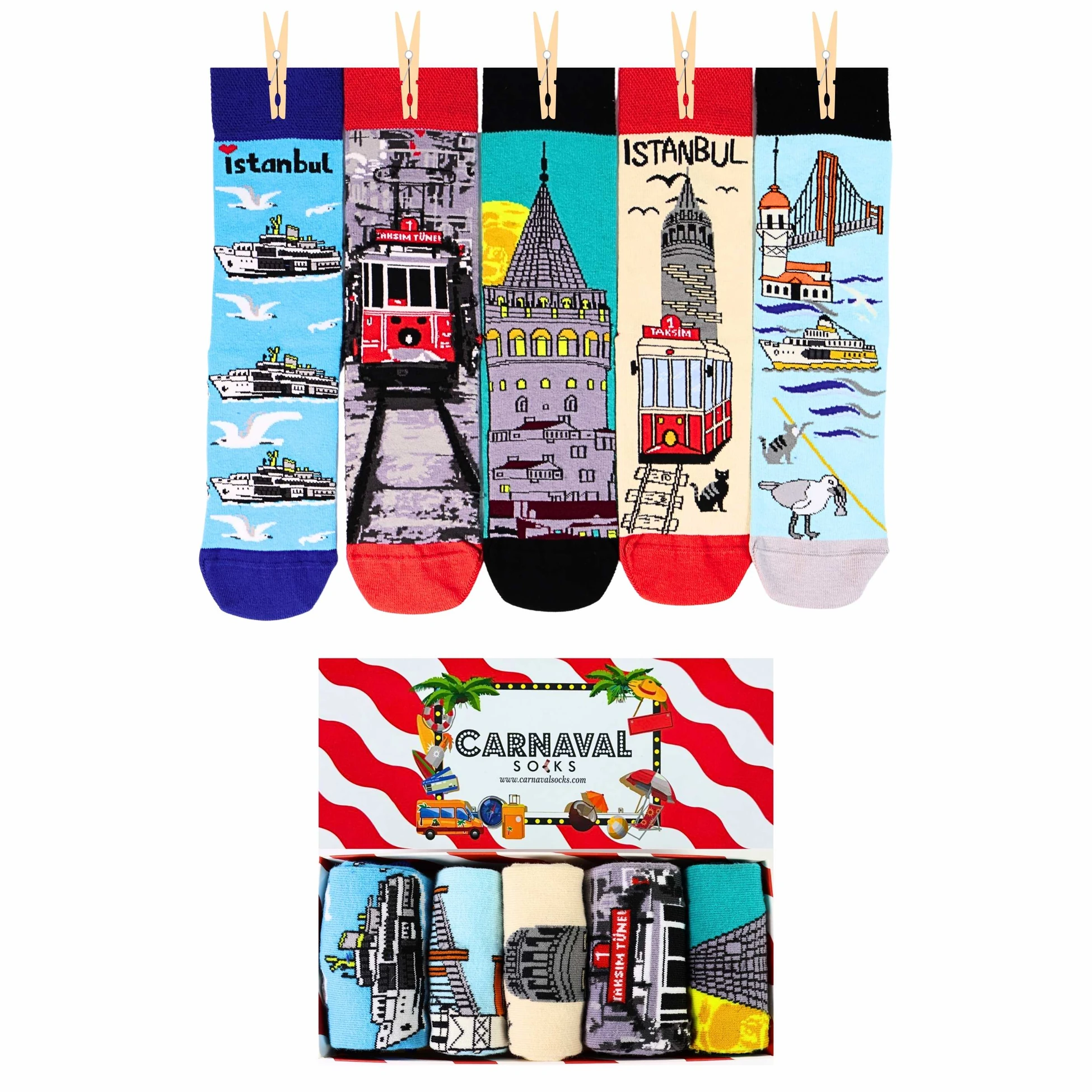 5'li İstanbul Şehir Manzaralı Unisex Renkli Çorap Kutusu