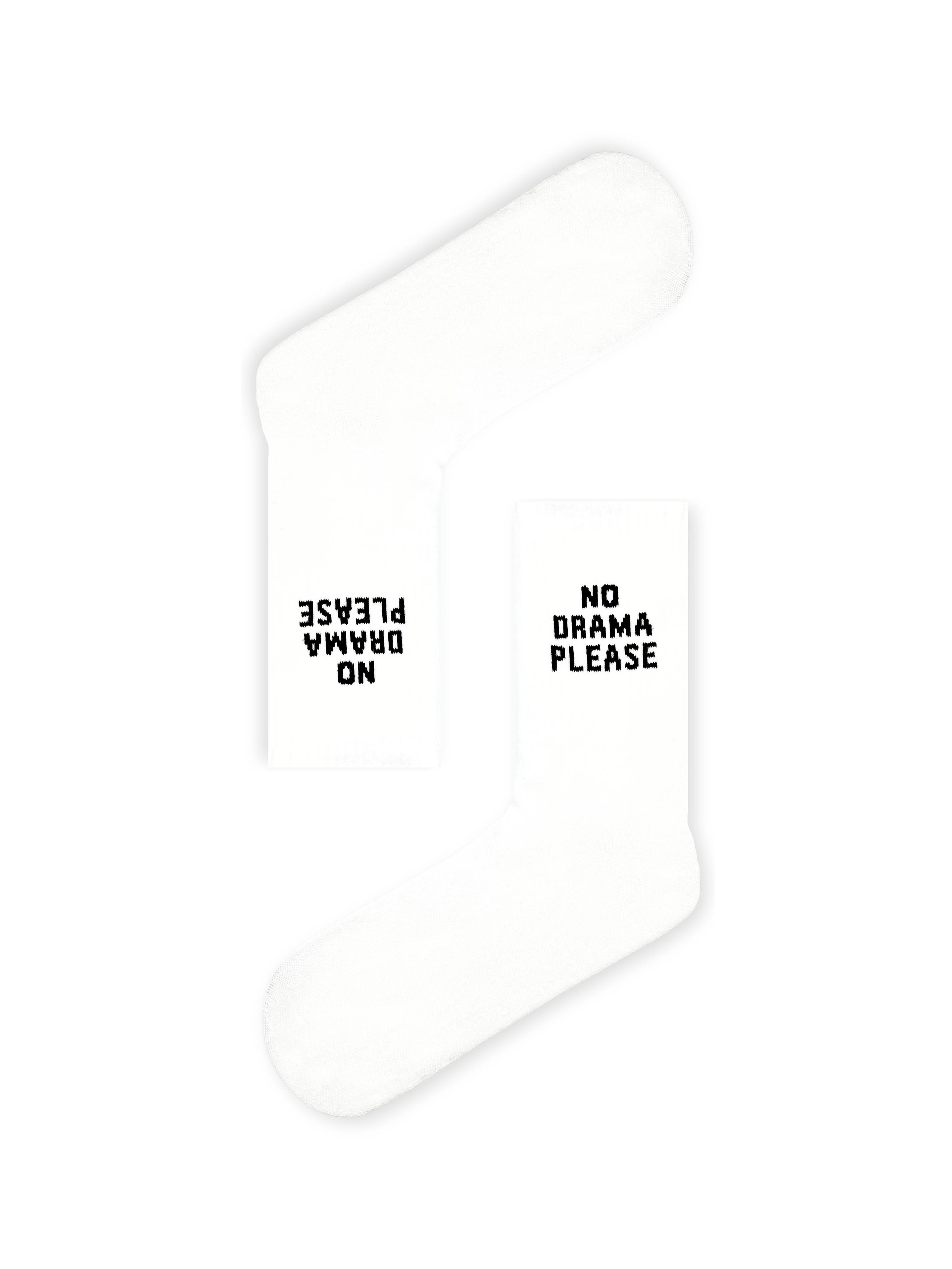 No Drama Please Yazılı Unisex Beyaz Tenis Spor Çorap