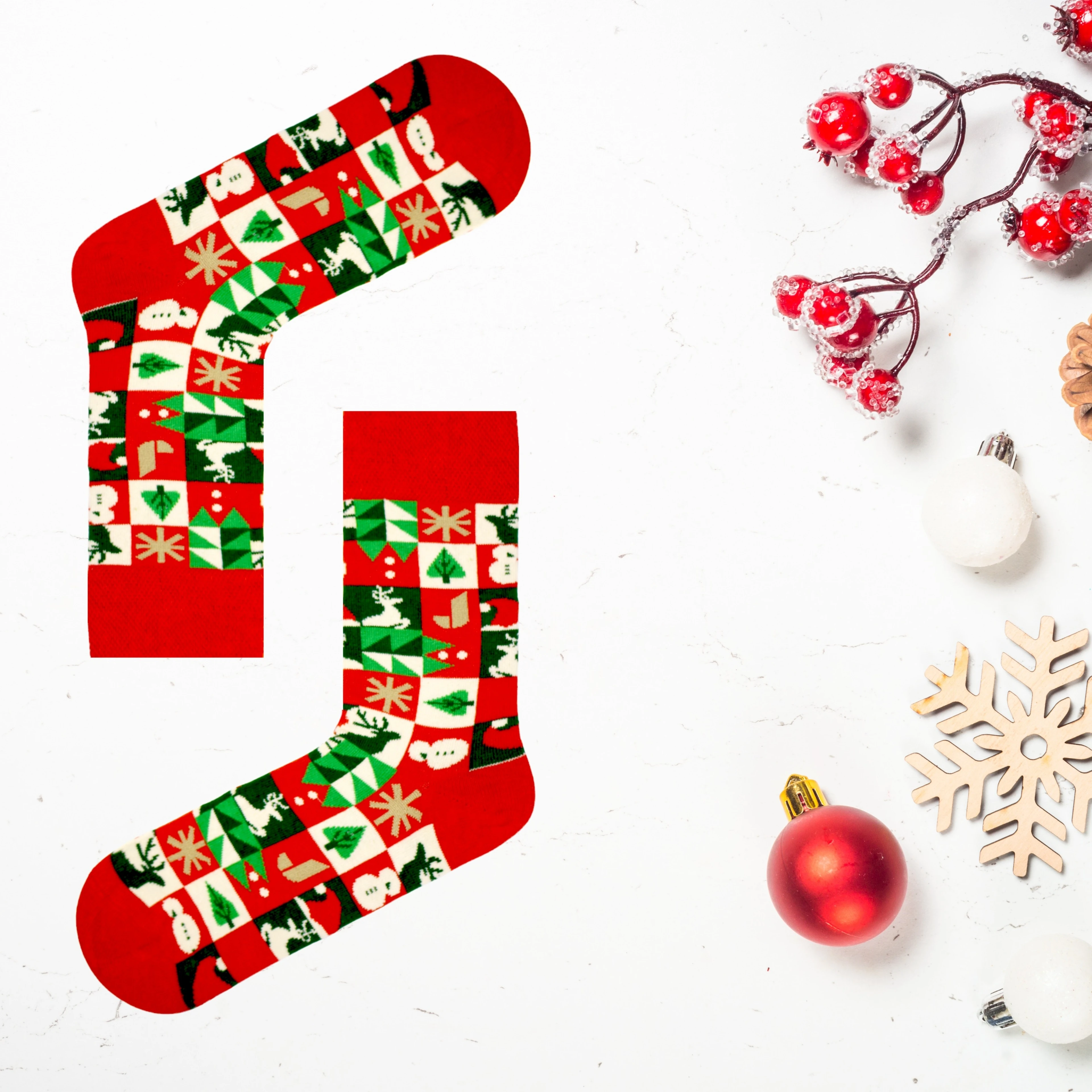 Unisex 5’li Yılbaşı Hediye Çorap Seti - Noel Temalı Kutulu Renkli Çorap - Merry Christmas Socks Box