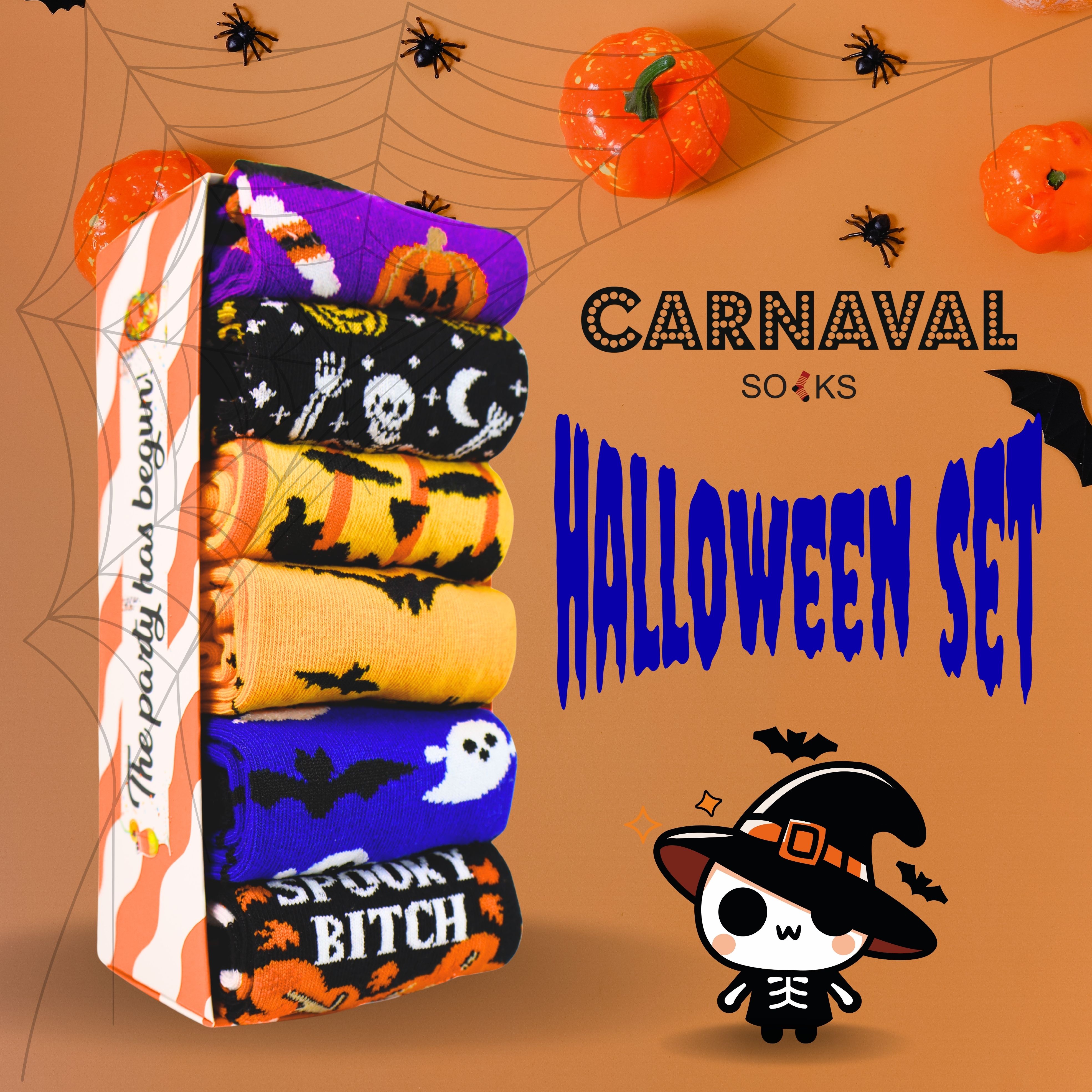 6'lı Halloween Cadılar Bayramı Desenli Unisex Kutulu Çorap Seti