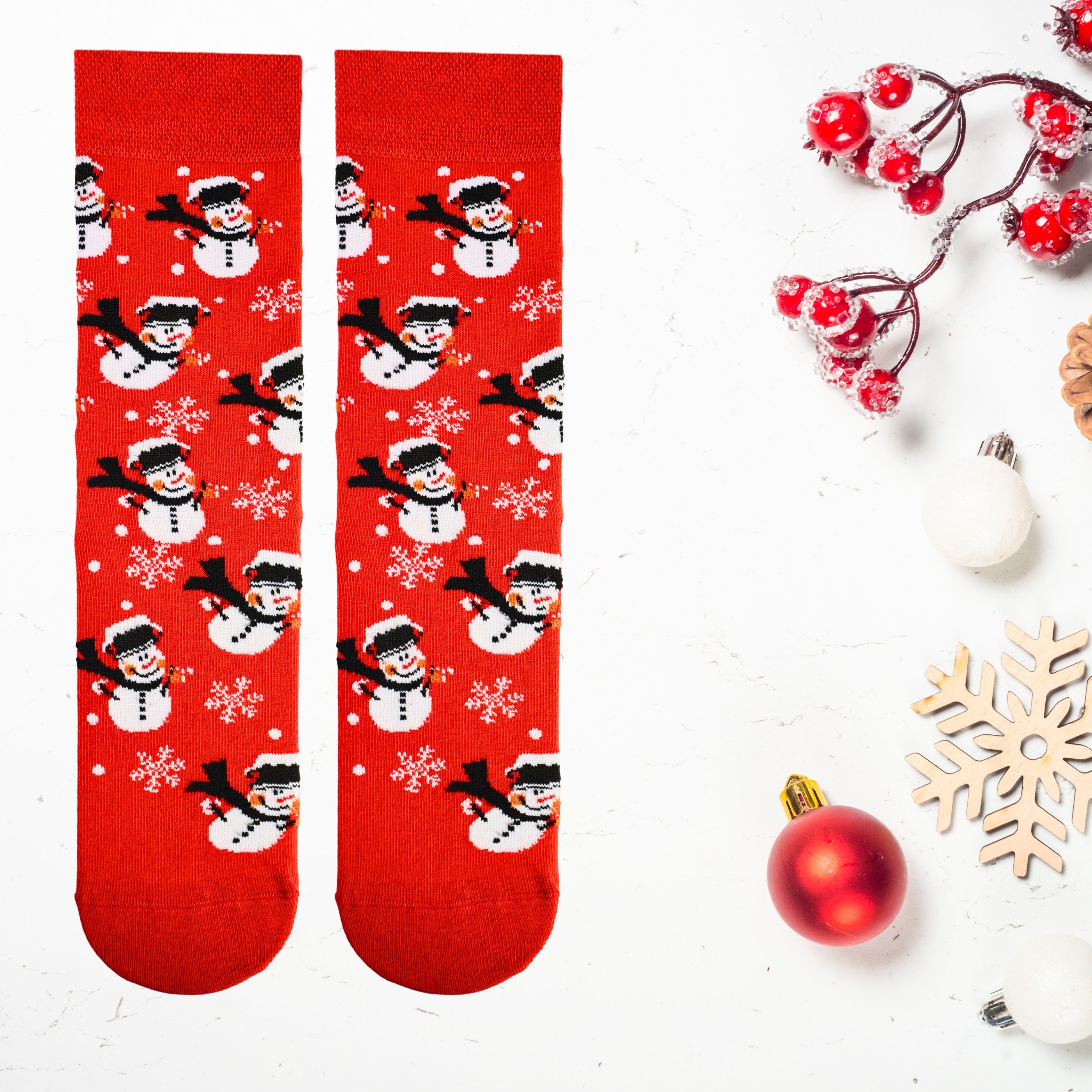 Yılbaşı Kardan Adam Desenli Renkli Çorap