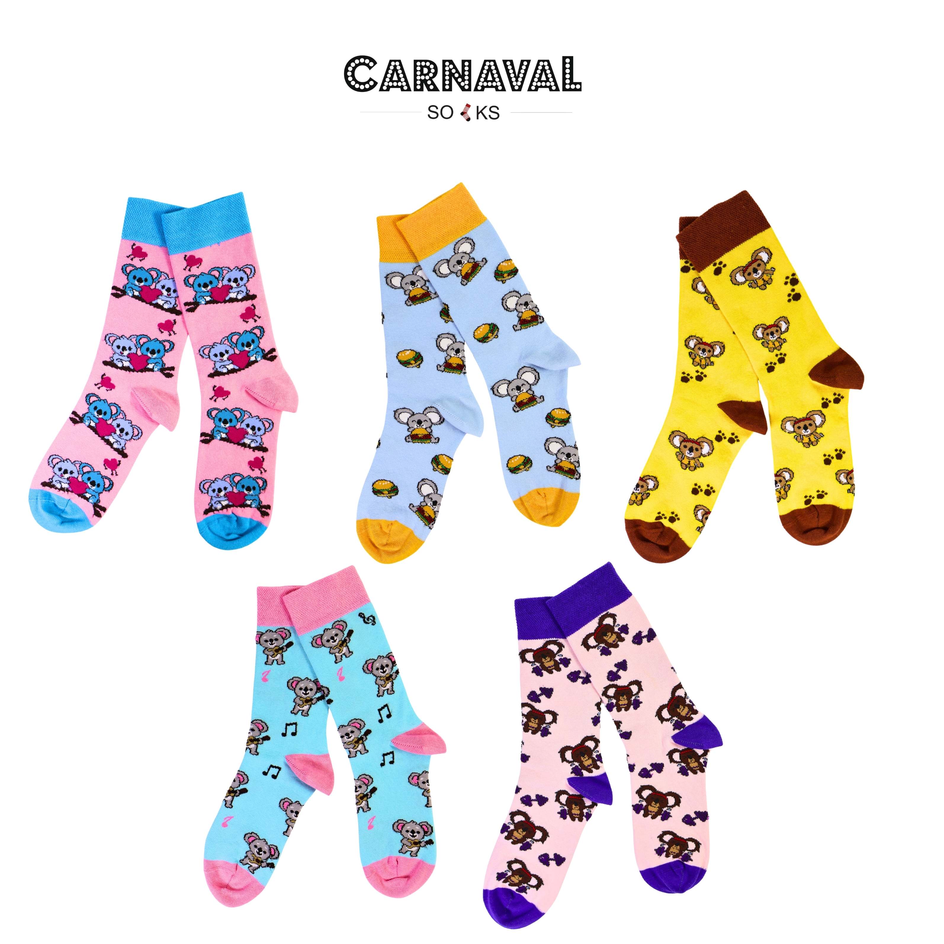 5'li Koala Story Desenli Renkli Unisex Kutulu Çorap Seti