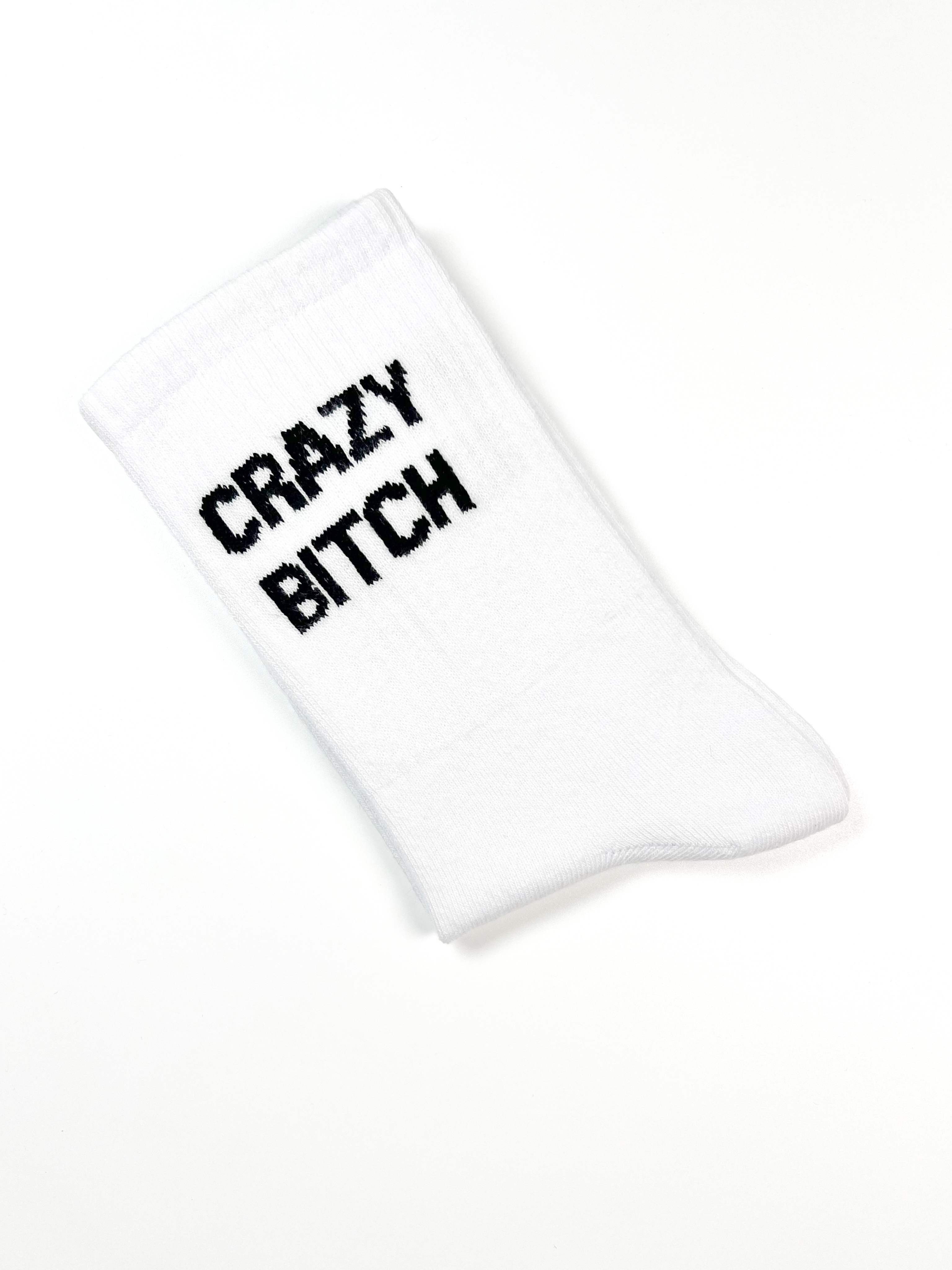 Crazy B.itch Yazılı Unisex Beyaz Tenis Spor Çorap