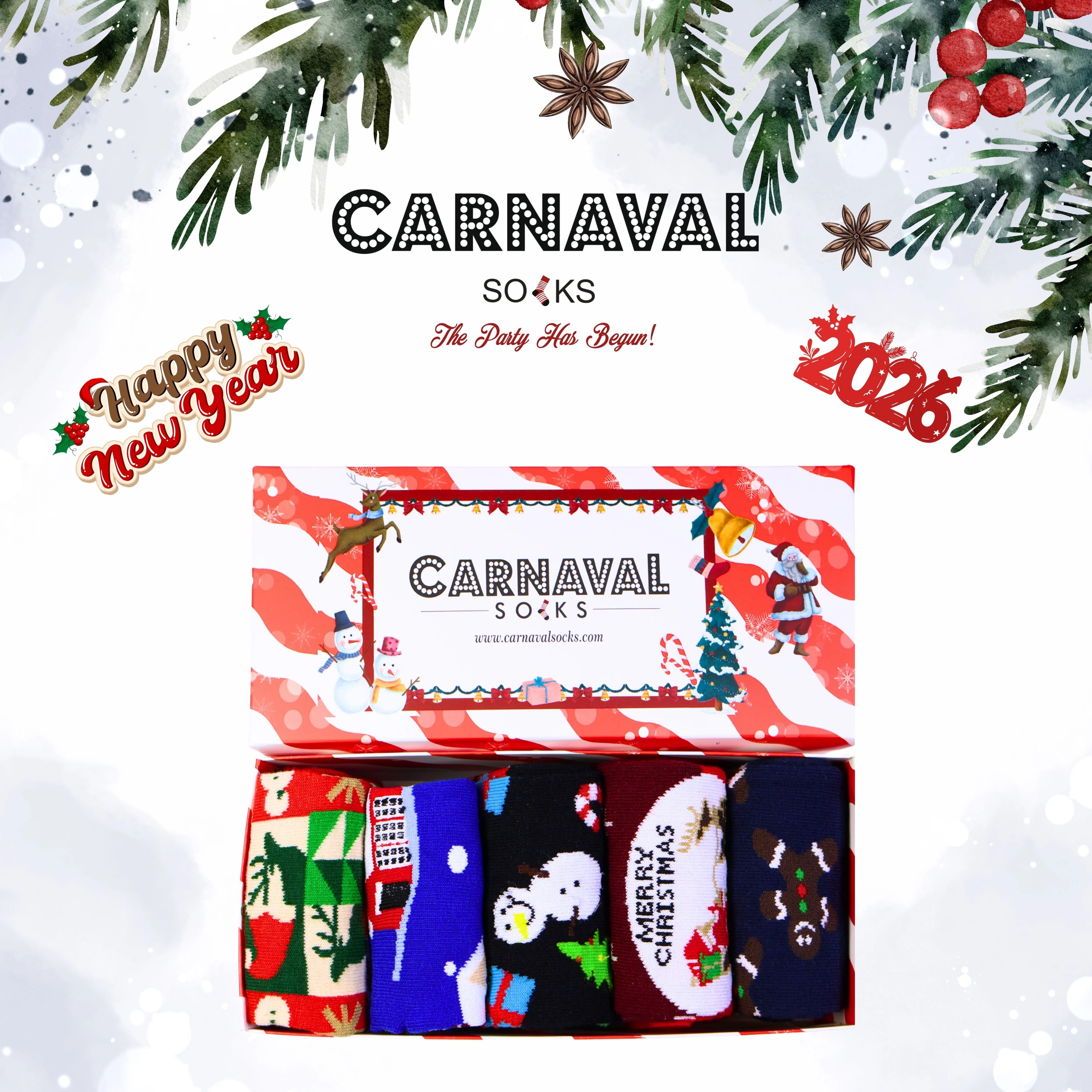 Unisex 5’li Yılbaşı Hediye Çorap Seti - Noel Temalı Kutulu Renkli Çorap - Merry Christmas Socks Box