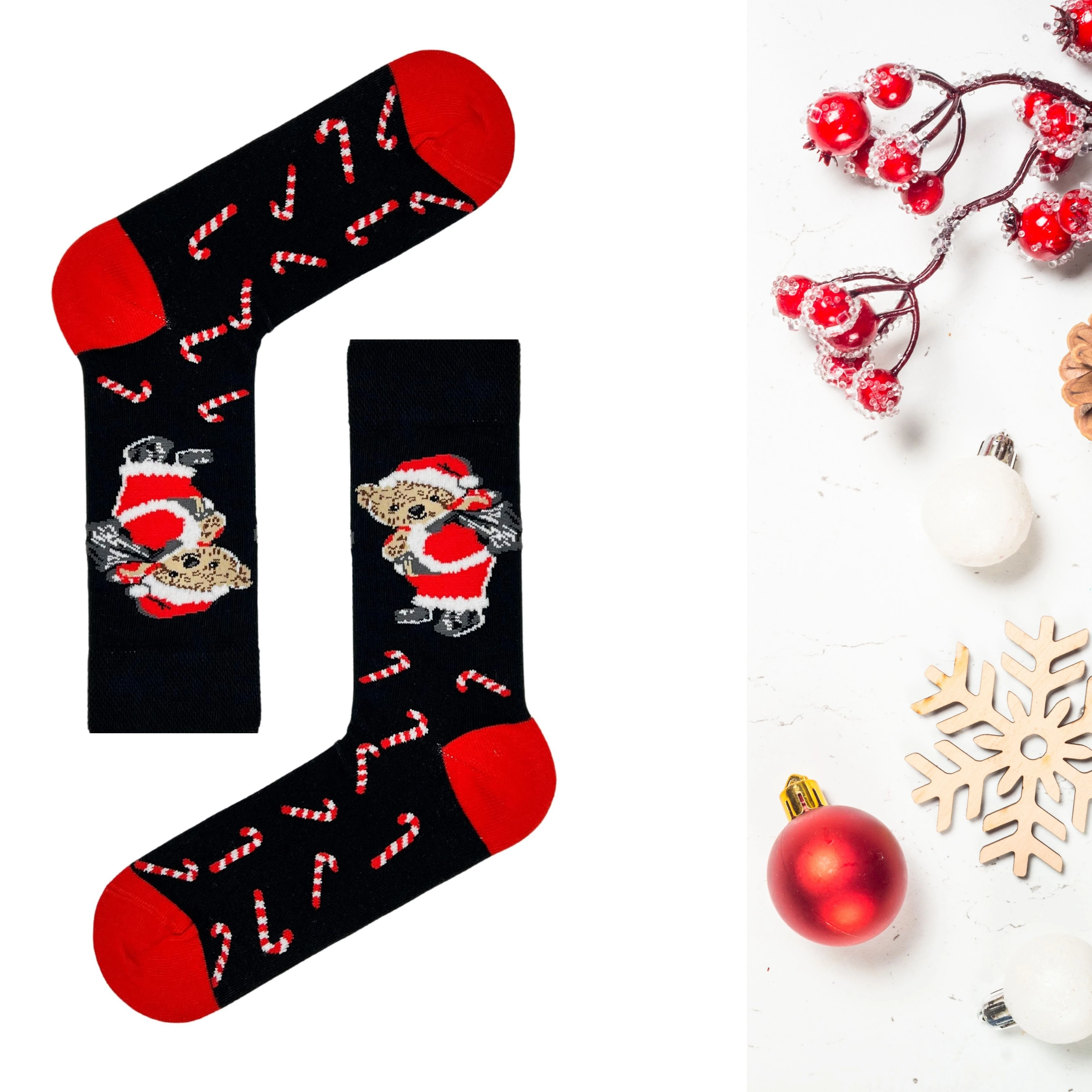 Noel Ayıcık Desenli unisex Yılbaşı soket çorap