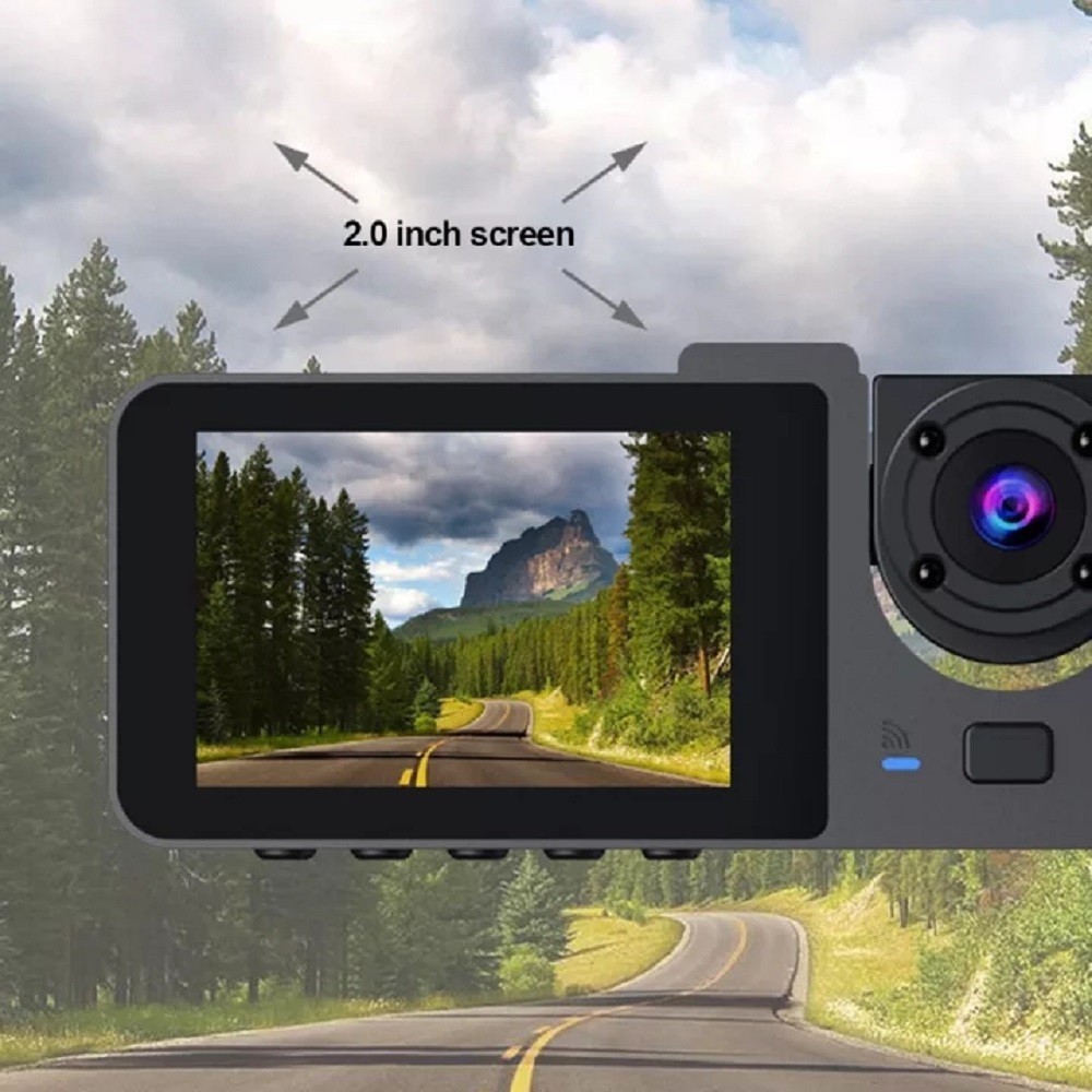 YENİ 2 inç 3 Kameralı 1080P Yol Kayıt Araç Kamerası(TürkçeMenü+GeriGörüş+HareketSensörü)