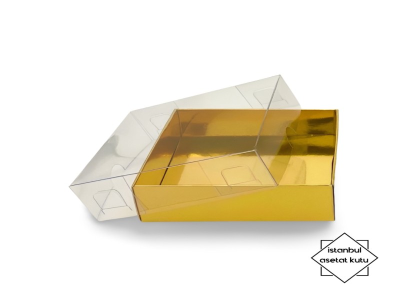 7x7x2.2cm Gold Üstü Asetat Kapaklı Kutu