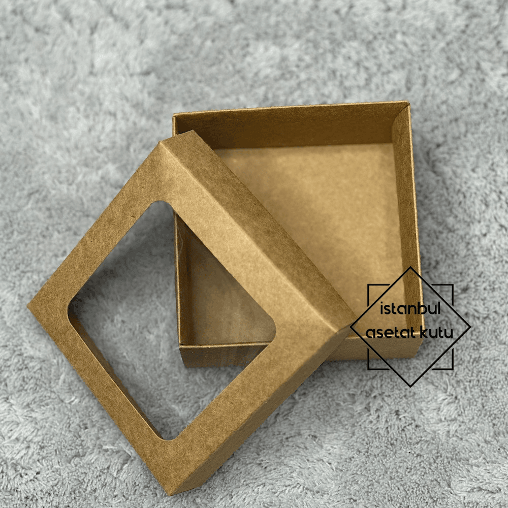 10x10x5cm Asetat Pencereli Kraft Kutu