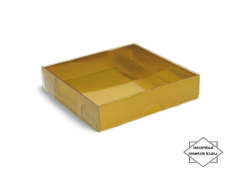 8x8x3cm Gold Üstü Asetat Kapaklı Kutu