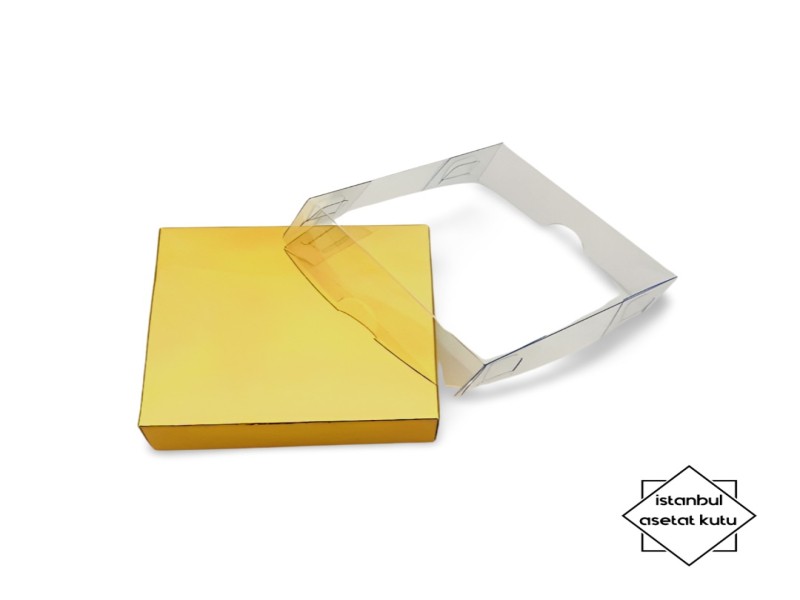 8x8x3cm Gold Üstü Asetat Kapaklı Kutu