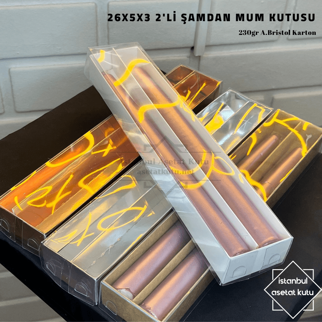 26x5x3 Gümüş 2'li Şamdan Mum Kutusu [10 Adet]