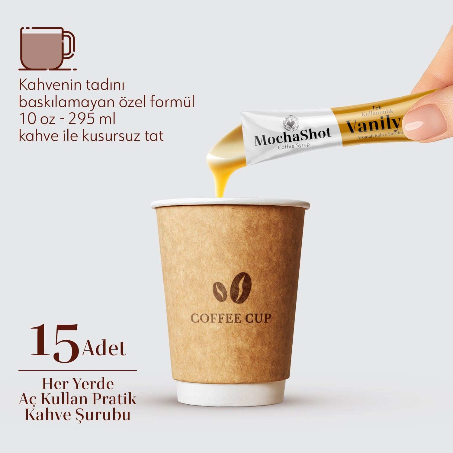 Mocha Shot Vanilya Aromalı Tek Kullanımlık Kahve Şurubu 20 ml x 15 Adet