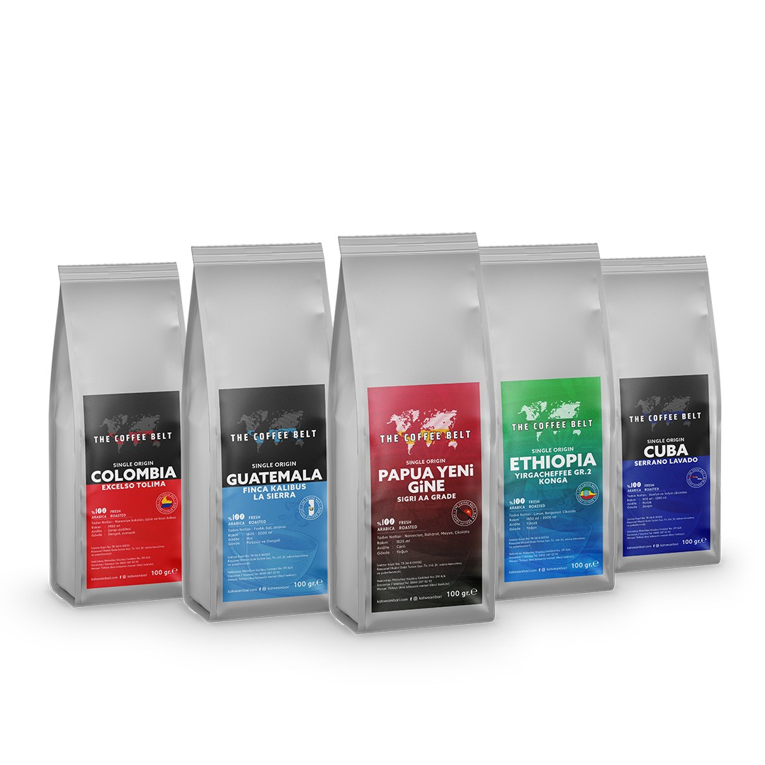 Dünya Kahveleri Tanışma Seti 2- 500 Gr. (100 gr x 5 Adet)