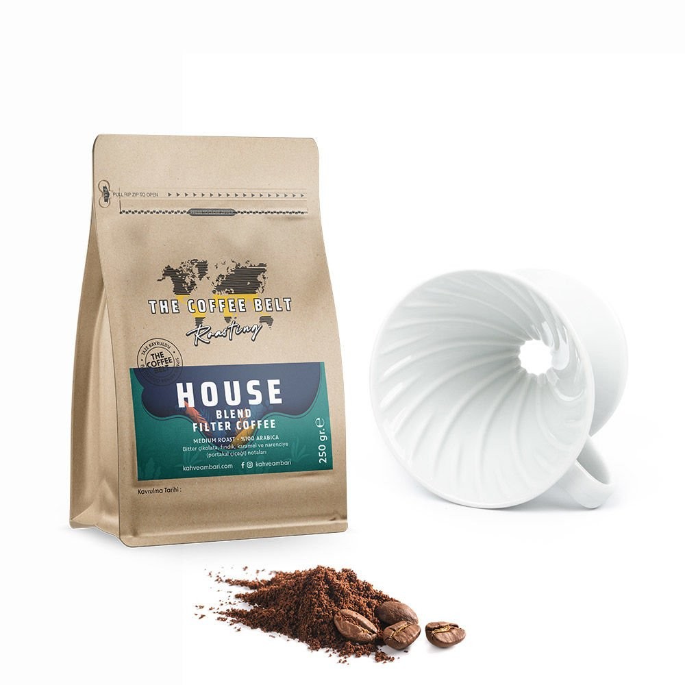 V60 Seramik Dripper House Blend Kahve Hediye Seti