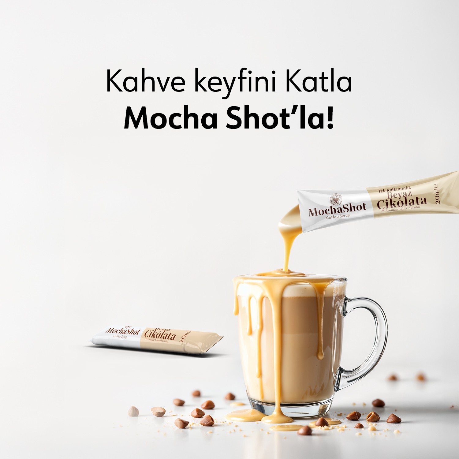 Mocha Shot Beyaz Çikolata Aromalı Tek Kullanımlık Kahve Şurubu 20 ml x 15 Adet