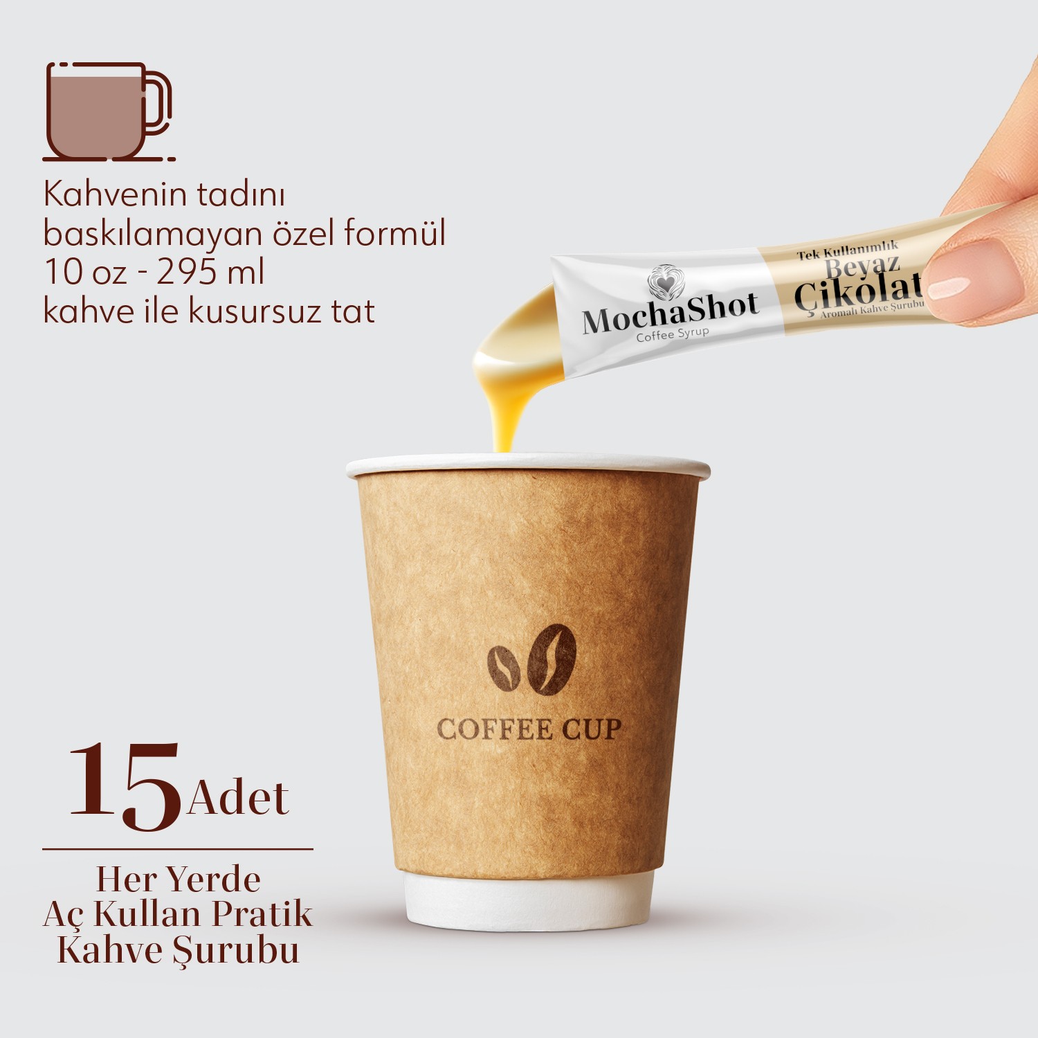 Mocha Shot Beyaz Çikolata Aromalı Tek Kullanımlık Kahve Şurubu 20 ml x 15 Adet