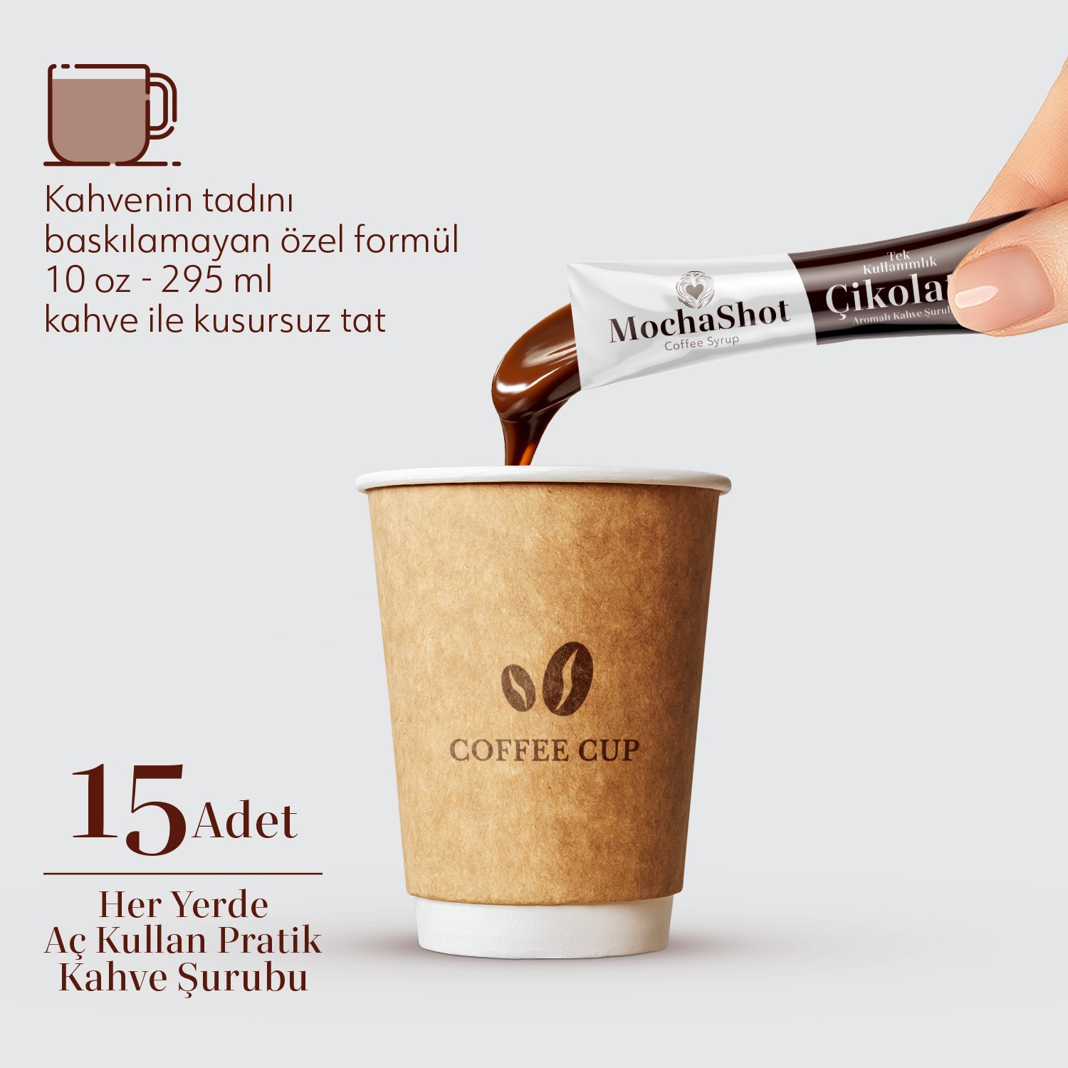 Mocha Shot Çikolata Aromalı Tek Kullanımlık Kahve Şurubu 20 ml x 15 Adet