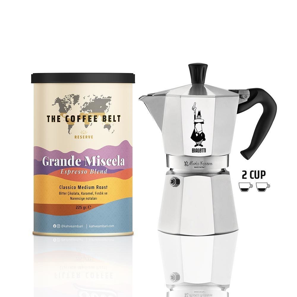 Bialetti Moka Pot 2 Cup + Grande Miscela Espresso Kahve Seti