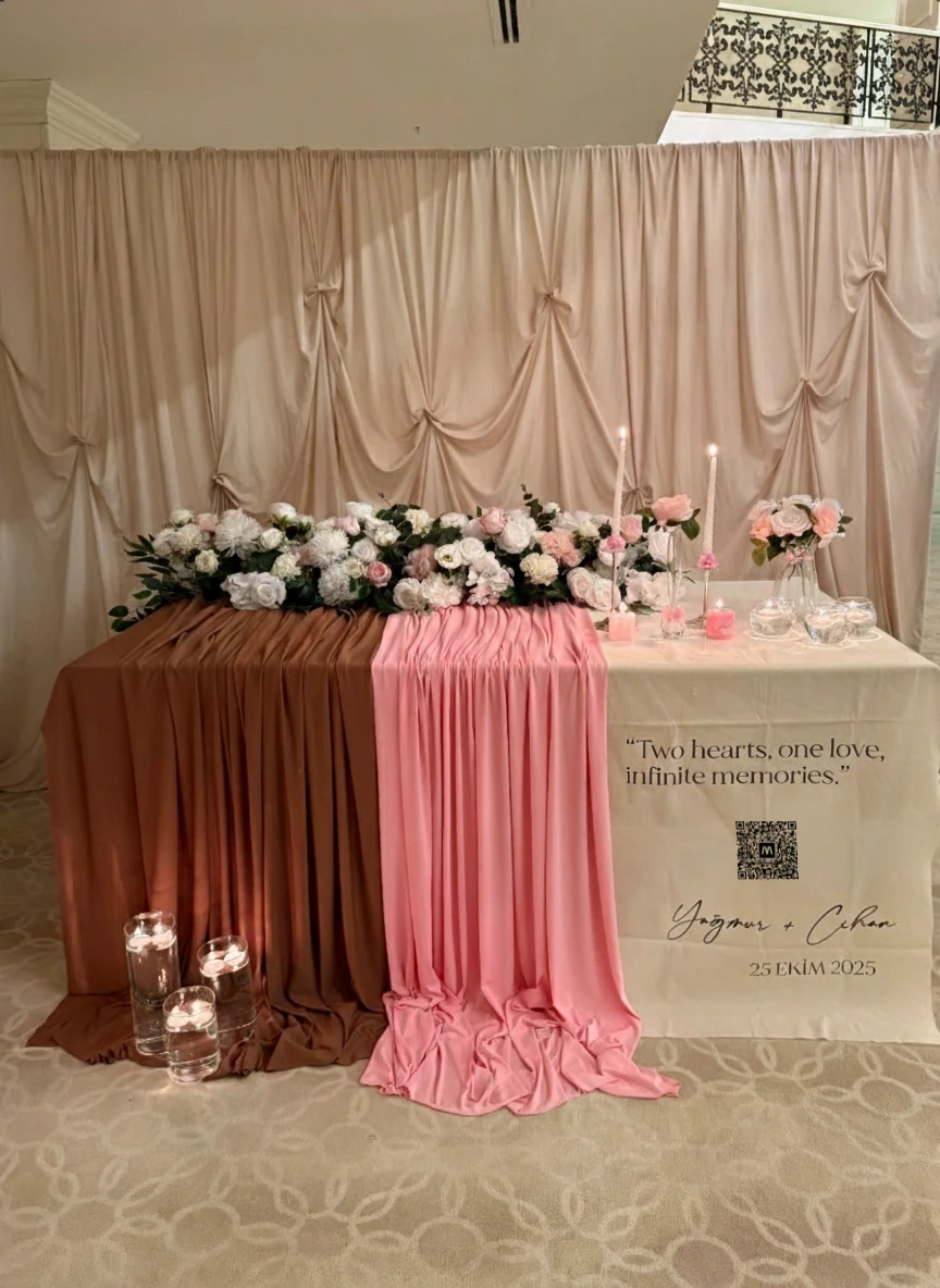 QR Kodlu Keten Masa Dekoru