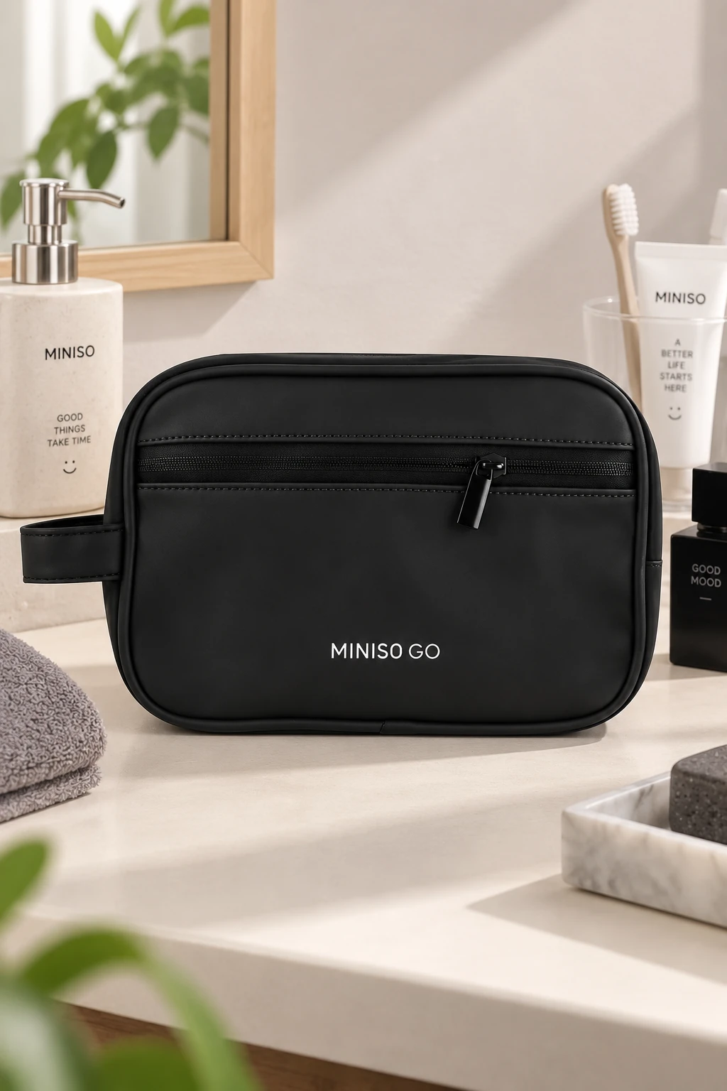 Miniso Lisanslı Büyük Kapasiteli Seyahat Çantası 23.5 Cm Siyah – Bölmeli Pratik Organizer