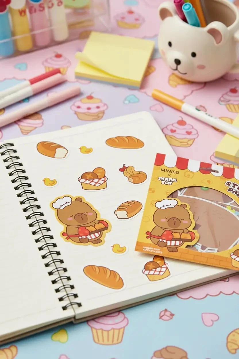 Miniso Lisanslı Pişirme Serisi Mimibara 16 Yaprak Sticker Seti Dekoratif Kağıt Çıkartma