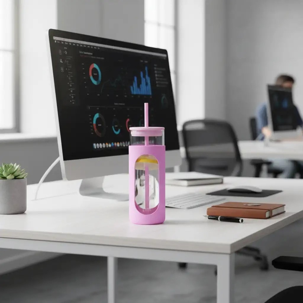 Silikon Kılıflı Pipetli Borosilikat Cam Şişe (475ML) - Pembe