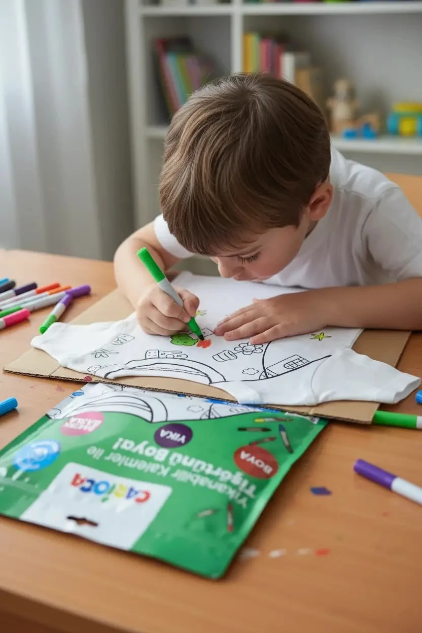 Boyanabilir Çocuk Tişörtü 5-6 Yaş – Keçeli Kalem Hediyeli Yıkanabilir Tasarım