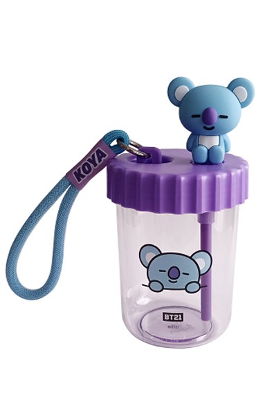 BT21 Lisanslı Süslemeli ve Askılı Plastik Şişe (520mL) - Koya